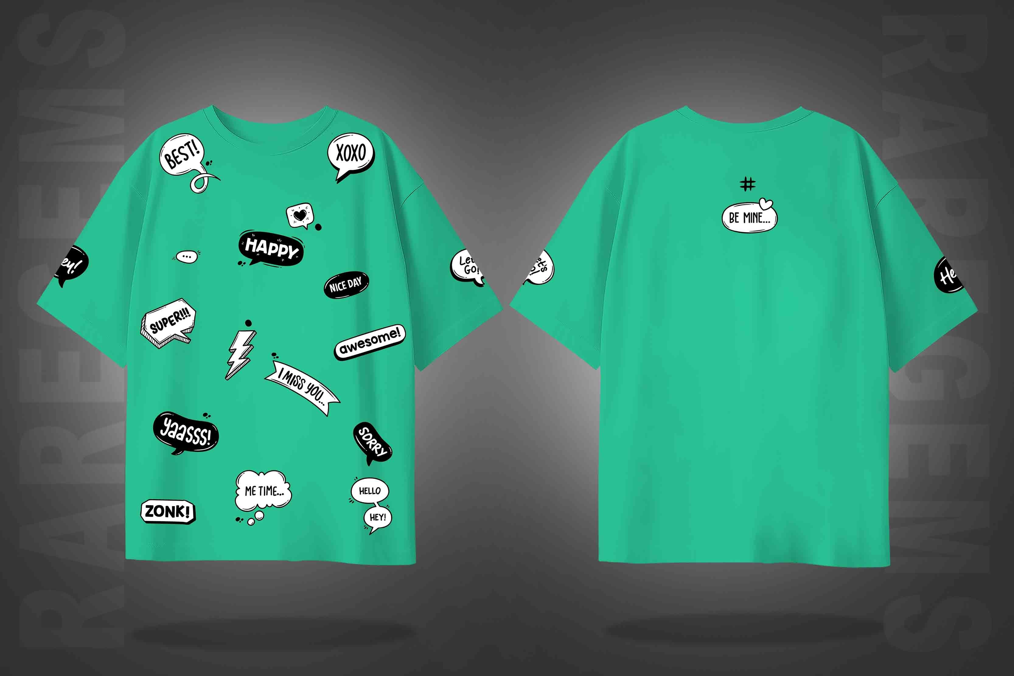 Mint Green Half Sleeve Round Neck Social Media Slangs Printed Oversized T-Shirt