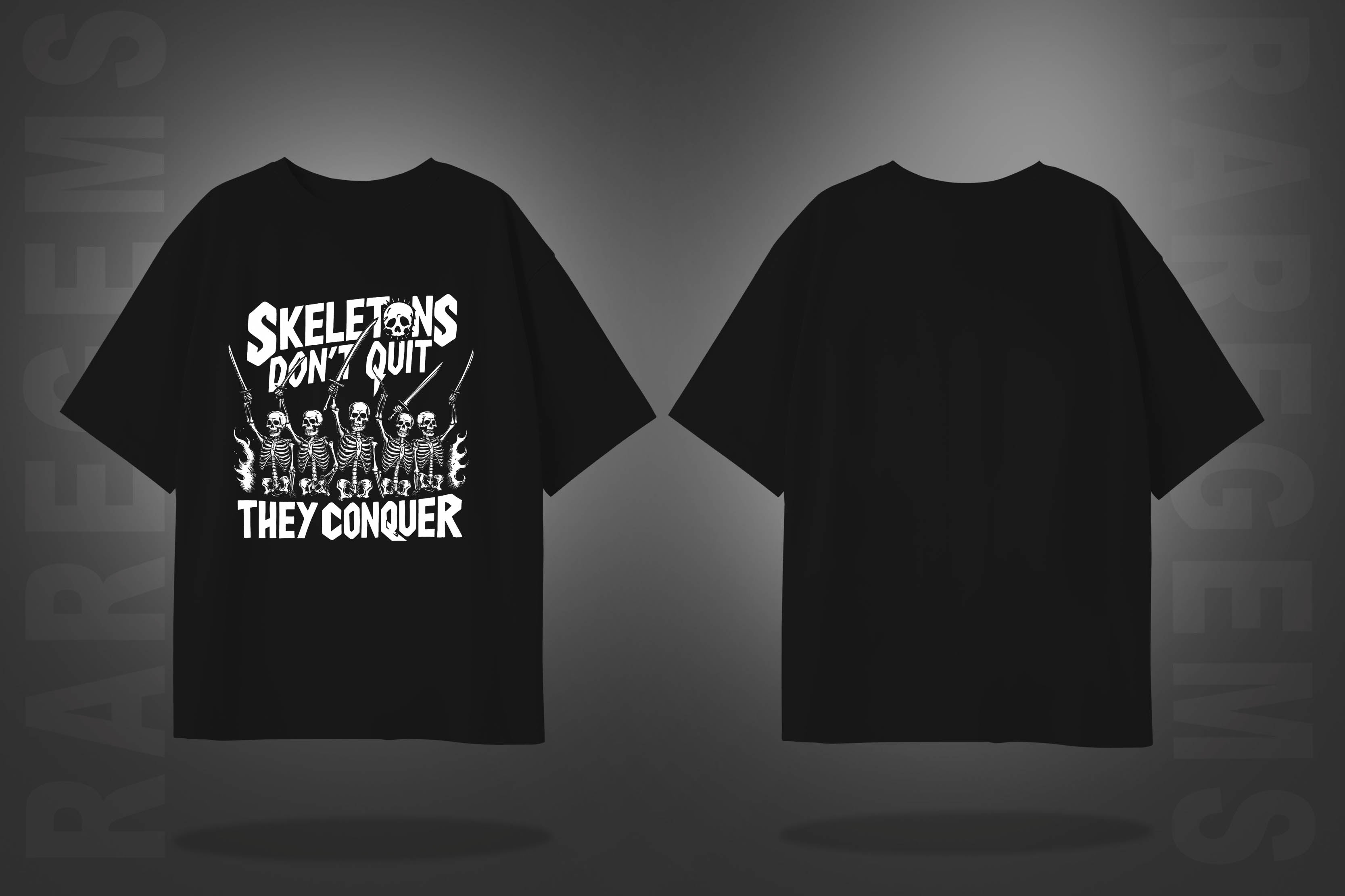 Black Half Sleeves Five Skeletons Printed Oversized T-Shirt