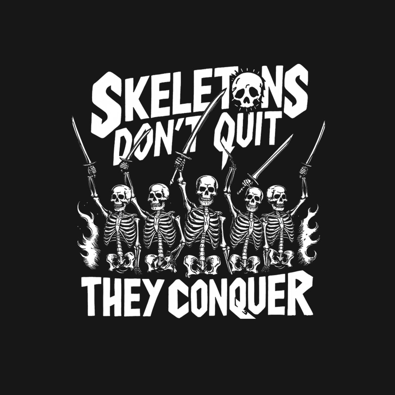 Black Half Sleeves Five Skeletons Printed Oversized T-Shirt