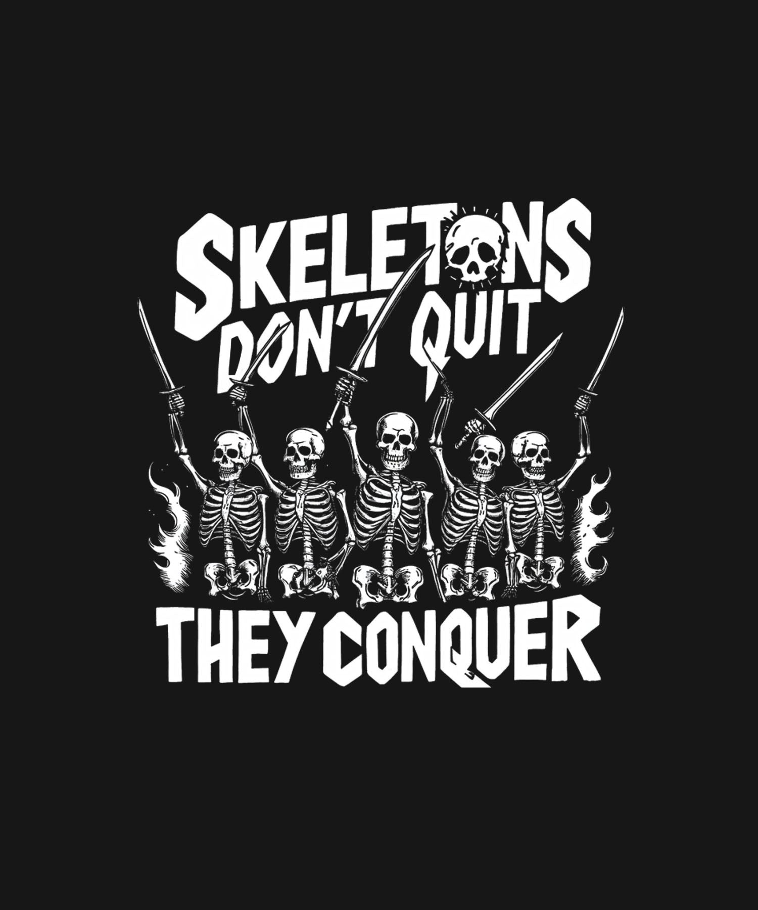 Black Half Sleeves Five Skeletons Printed Oversized T-Shirt