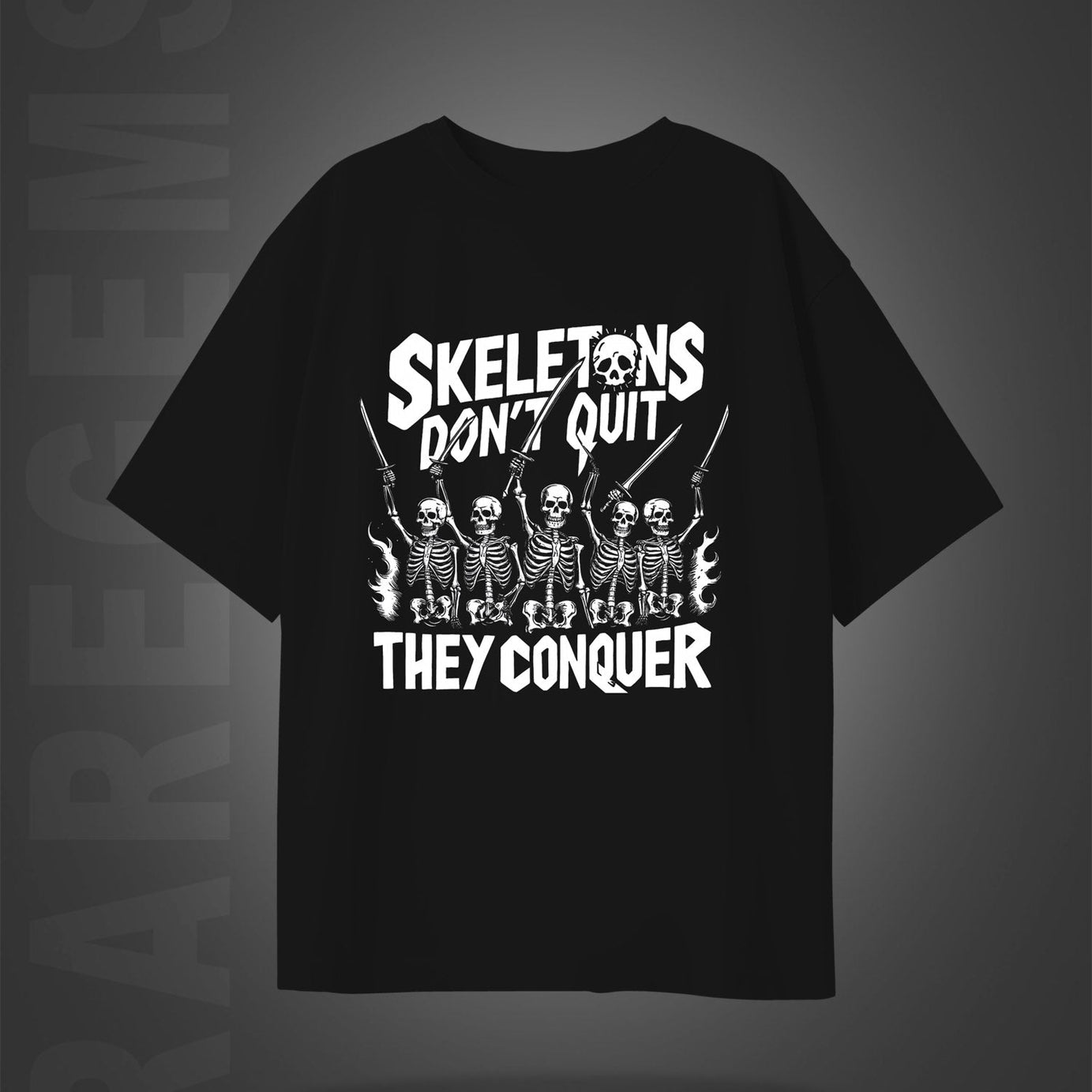 Black Half Sleeves Five Skeletons Printed Oversized T-Shirt