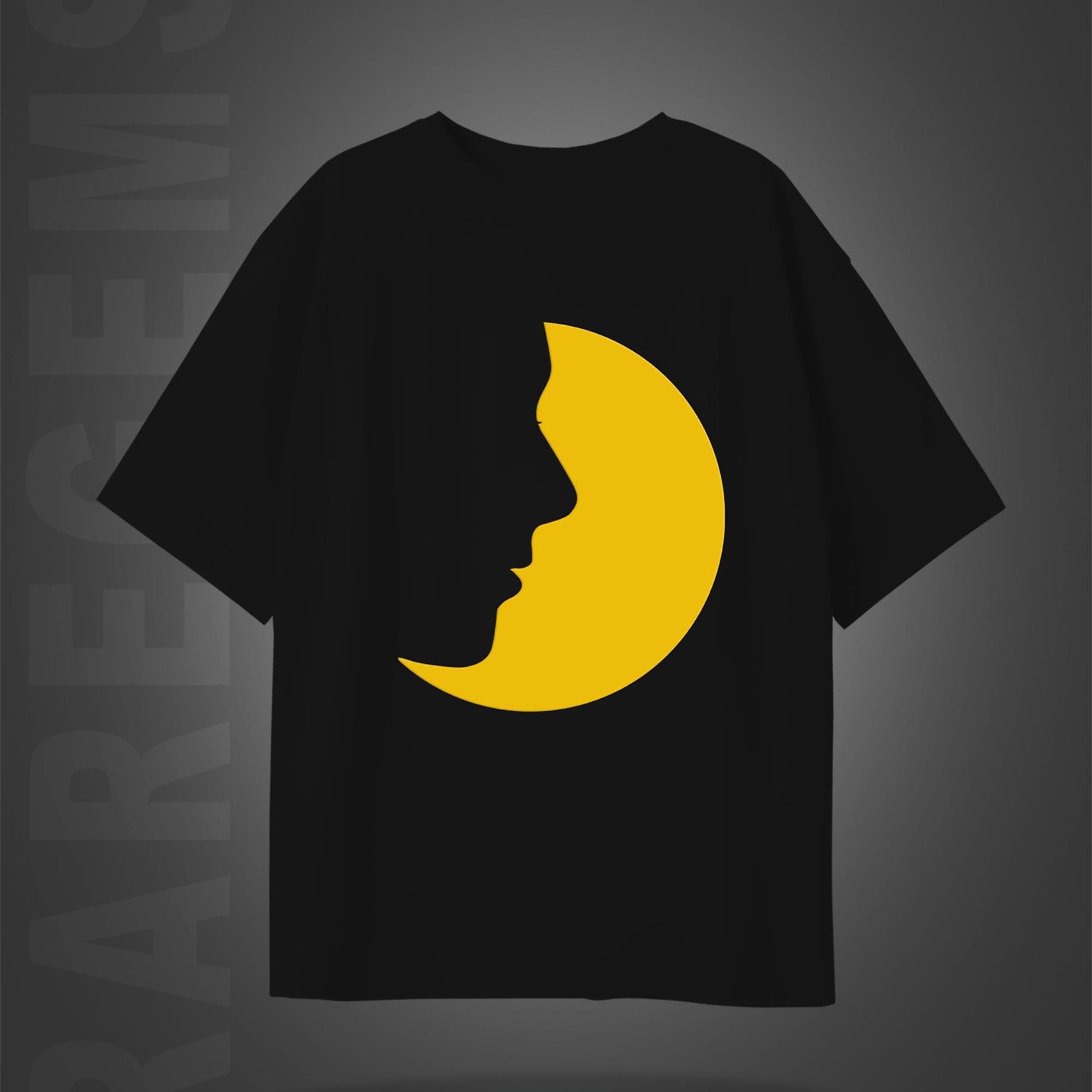 Black Round Neck Half Sleeves Face Of The Moon Printed Oversized T-Shirt