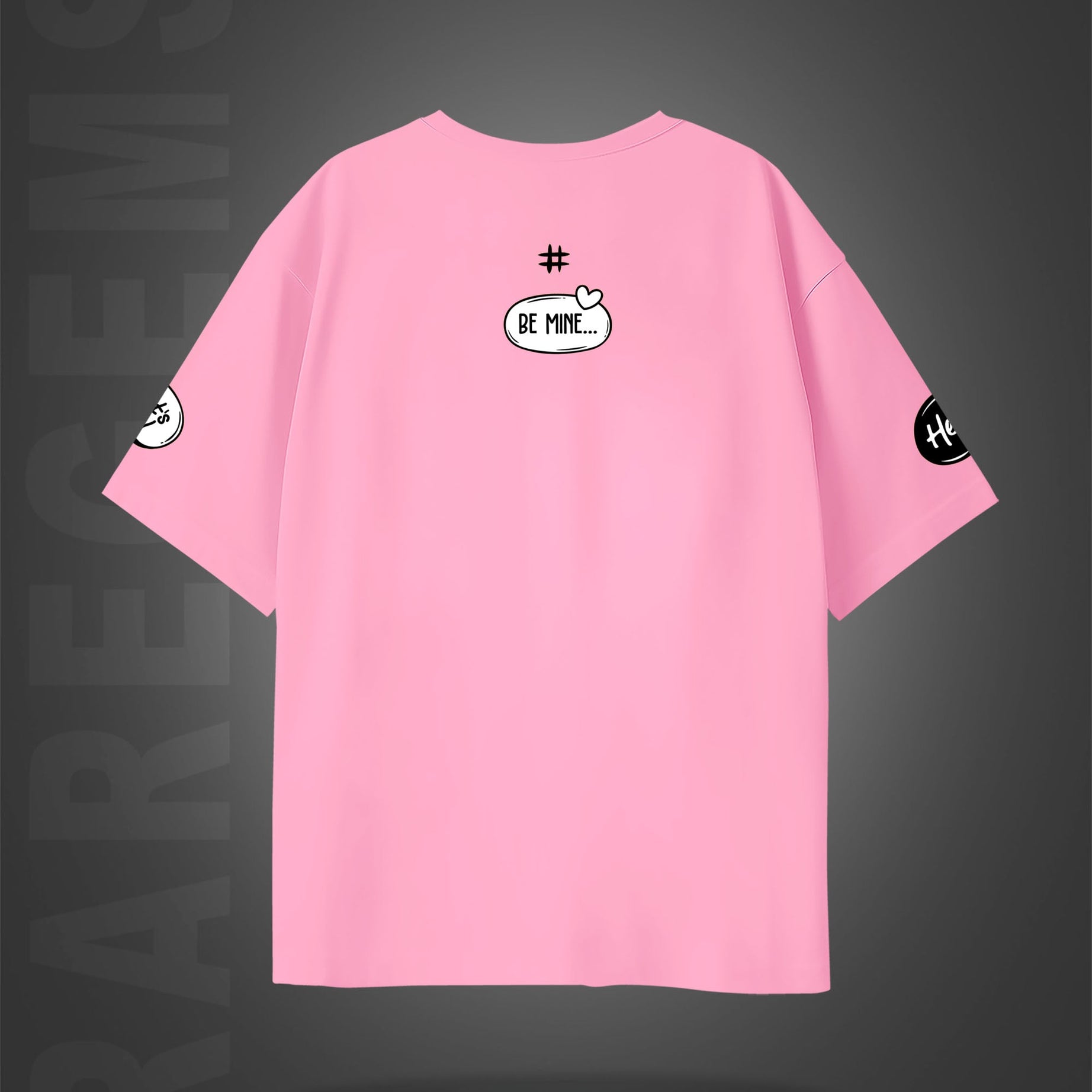 Pink Half Sleeve Round Neck Social Media Slangs Printed Oversized T-Shirt