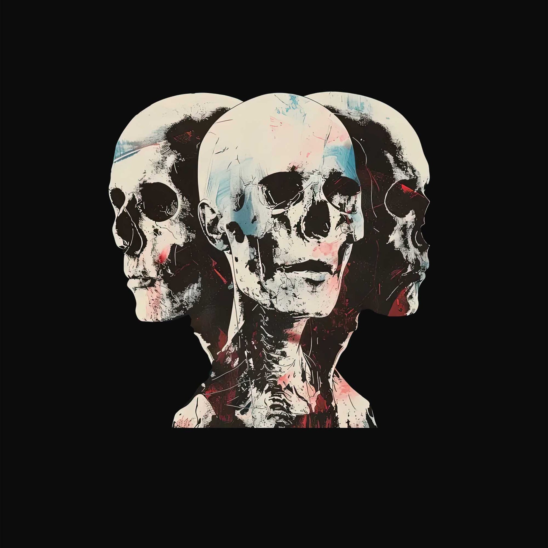 Black Half Sleeve Round Neck Skull Symmetry Printed Oversized T-Shirt