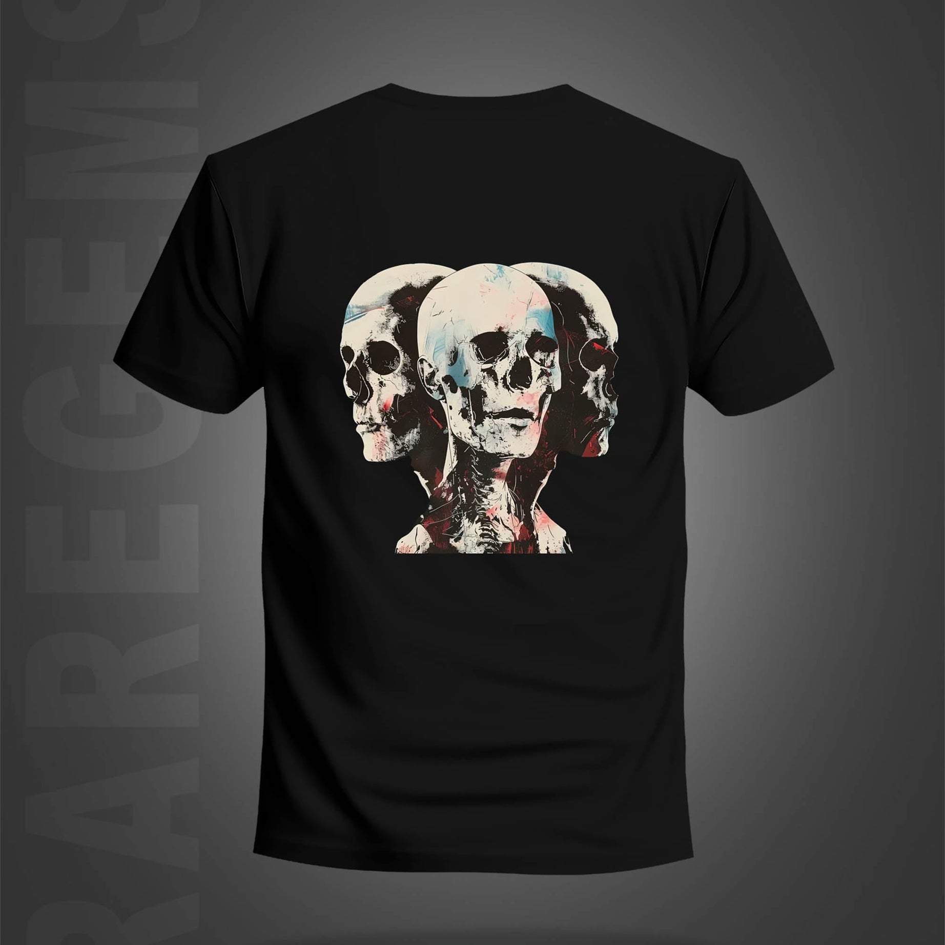 Black Half Sleeve Round Neck Skull Symmetry Printed Regular T-Shirt