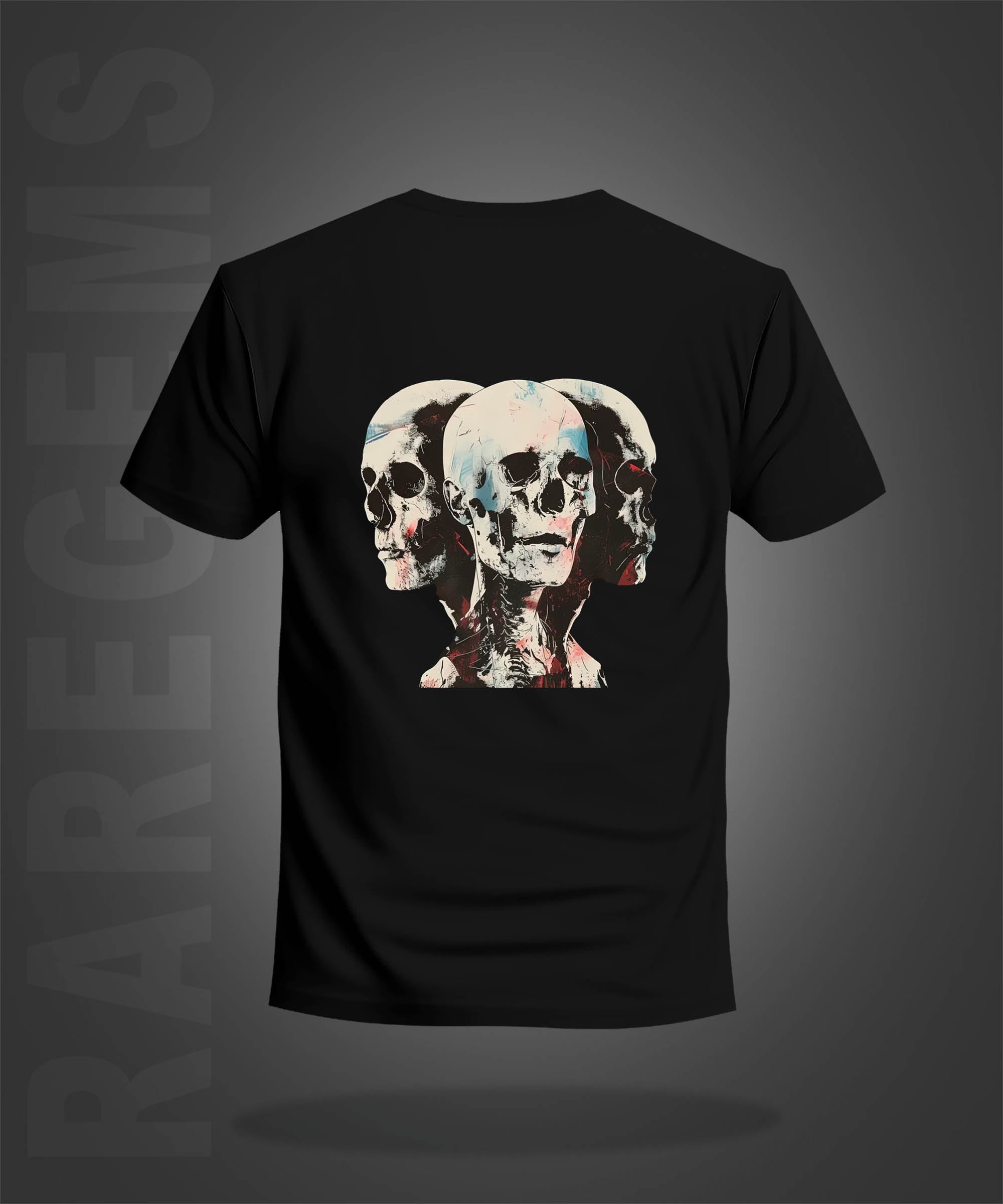 Black Half Sleeve Round Neck Skull Symmetry Printed Regular T-Shirt