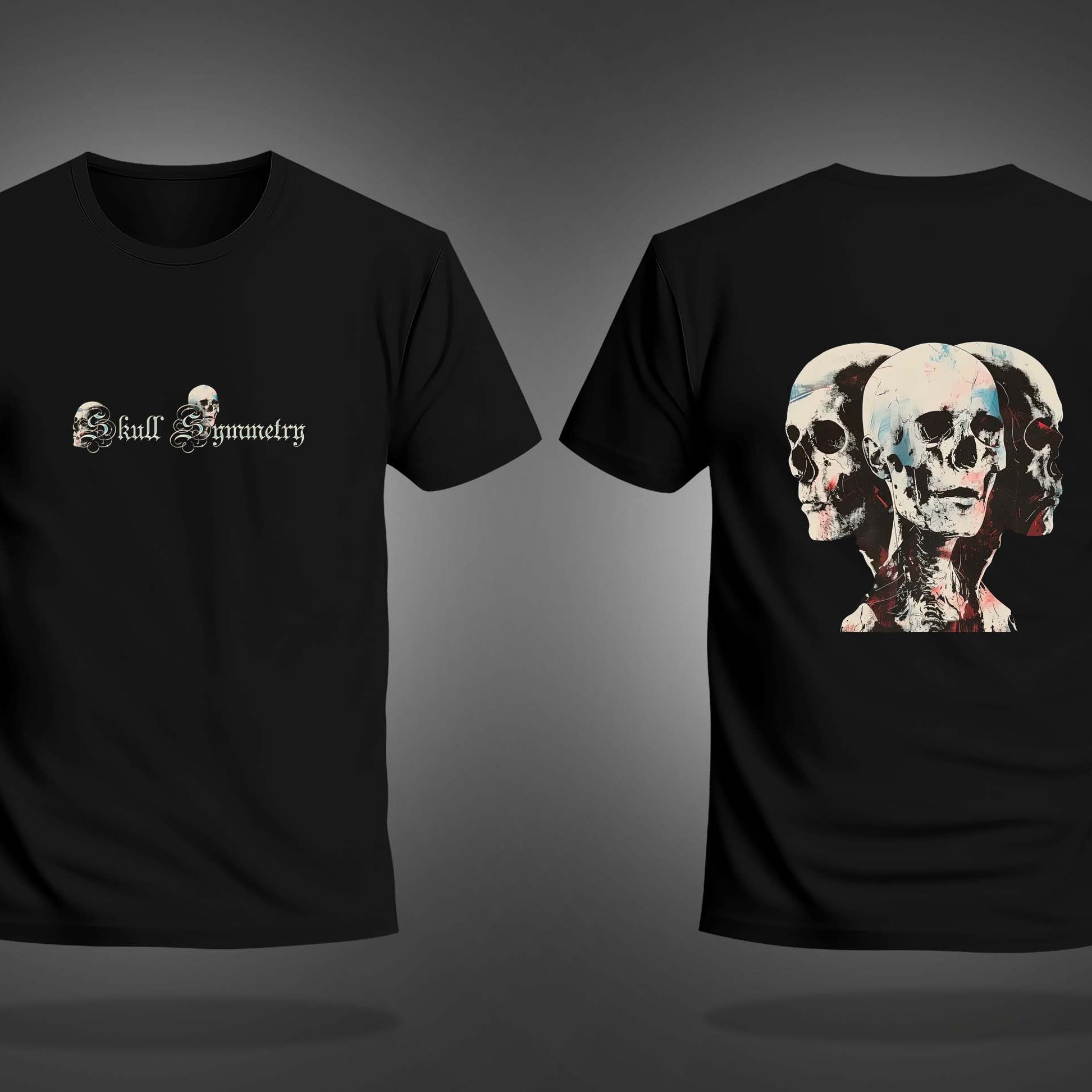 Black Half Sleeve Round Neck Skull Symmetry Printed Regular T-Shirt