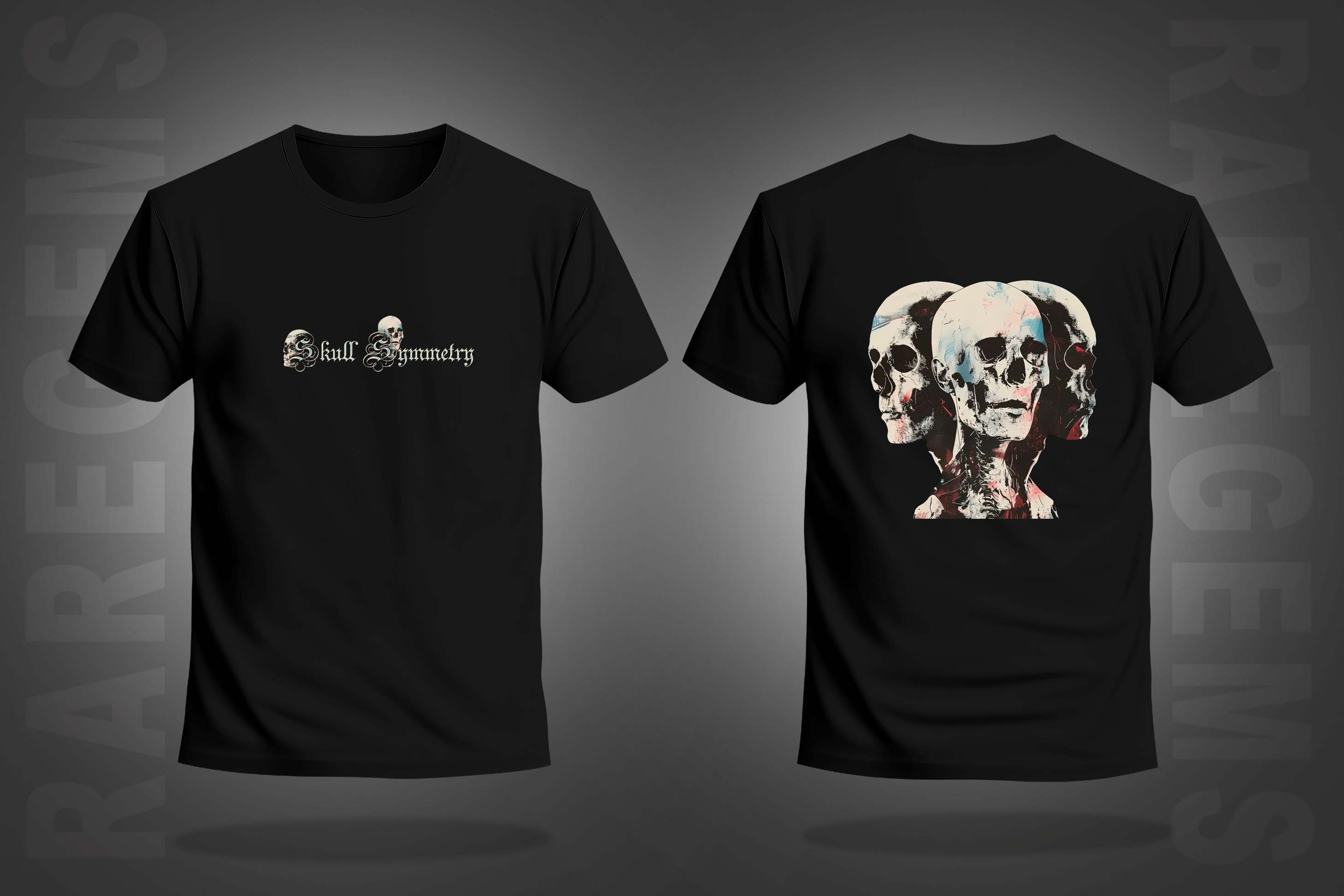 Black Half Sleeve Round Neck Skull Symmetry Printed Regular T-Shirt