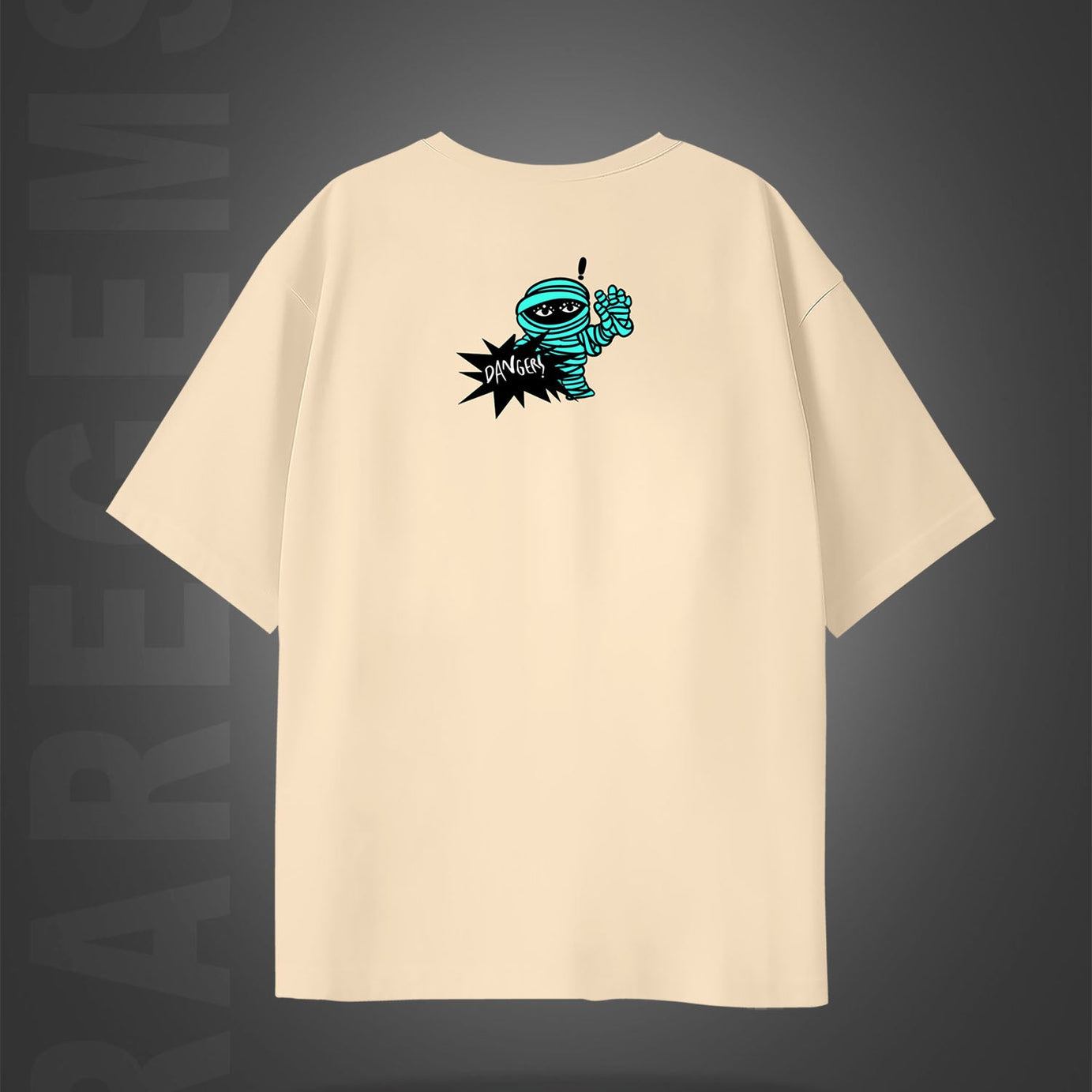 Beige Half Sleeve Round Neck Ghostly Elements Printed Oversized T-Shirt