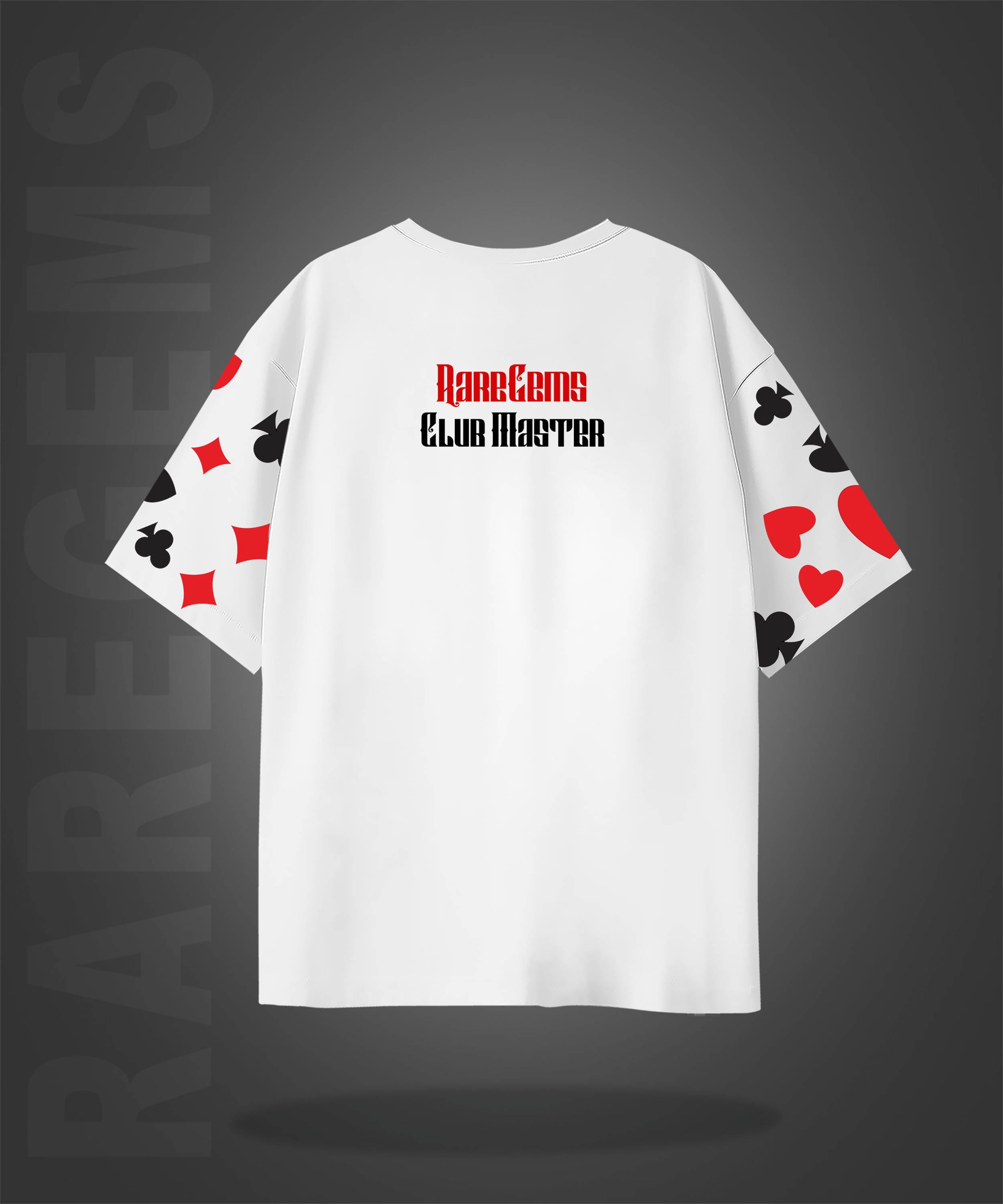 White Half Sleeves Ace Heart Diamond And Spade Printed Oversized T-Shirt