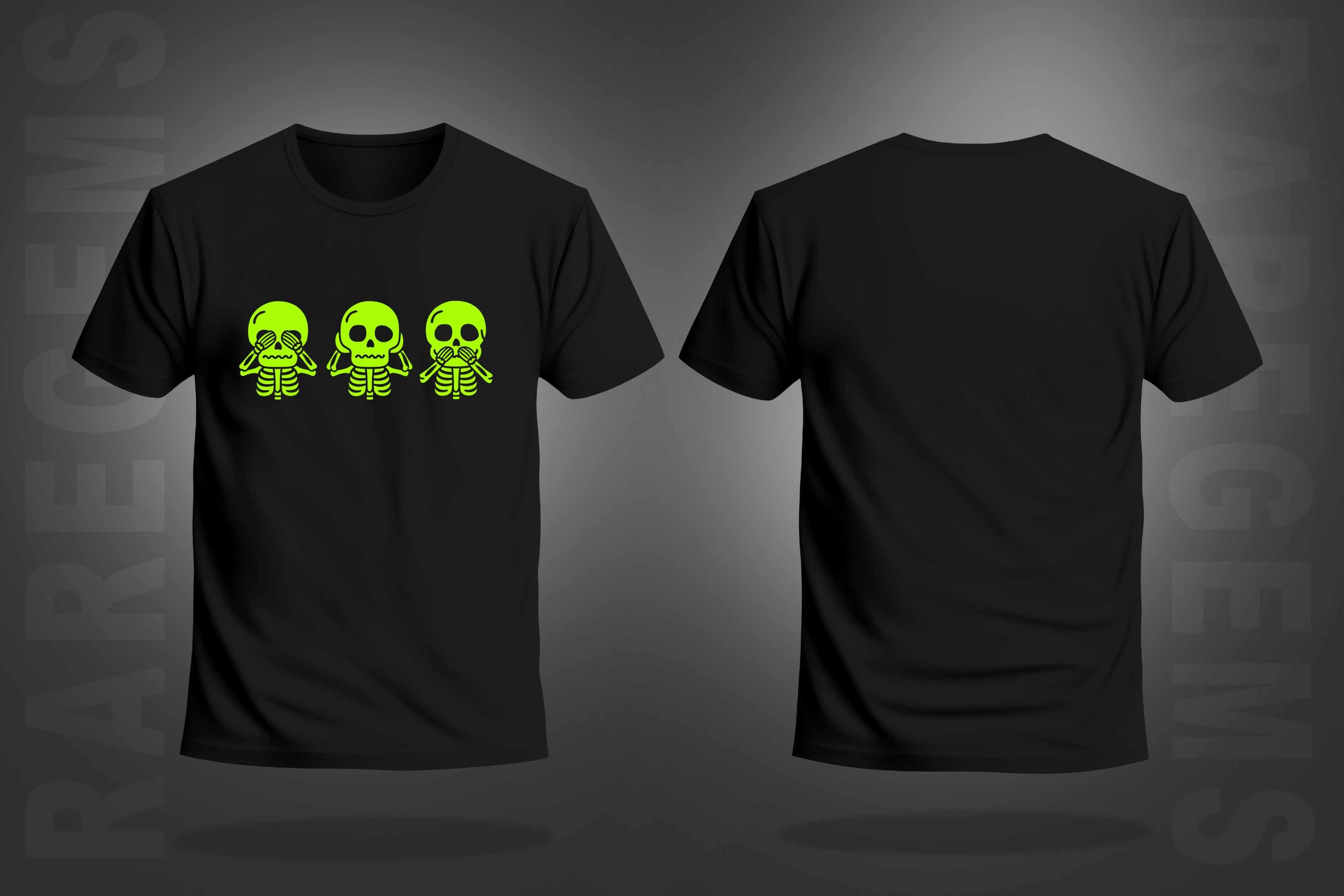Black Round Neck Half Sleeve Three Neon Skulls Vinyl Printed Regular T-Shirt