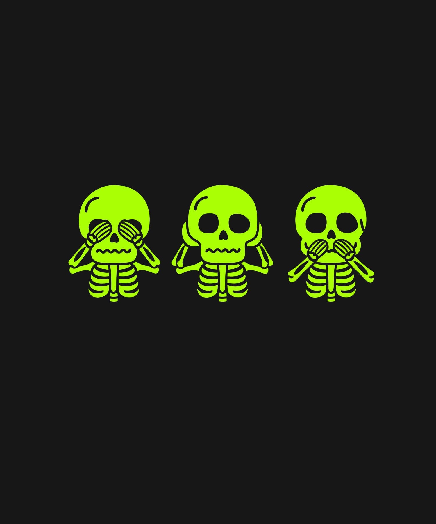 Black Round Neck Half Sleeve Three Neon Skulls Vinyl Printed Regular T-Shirt