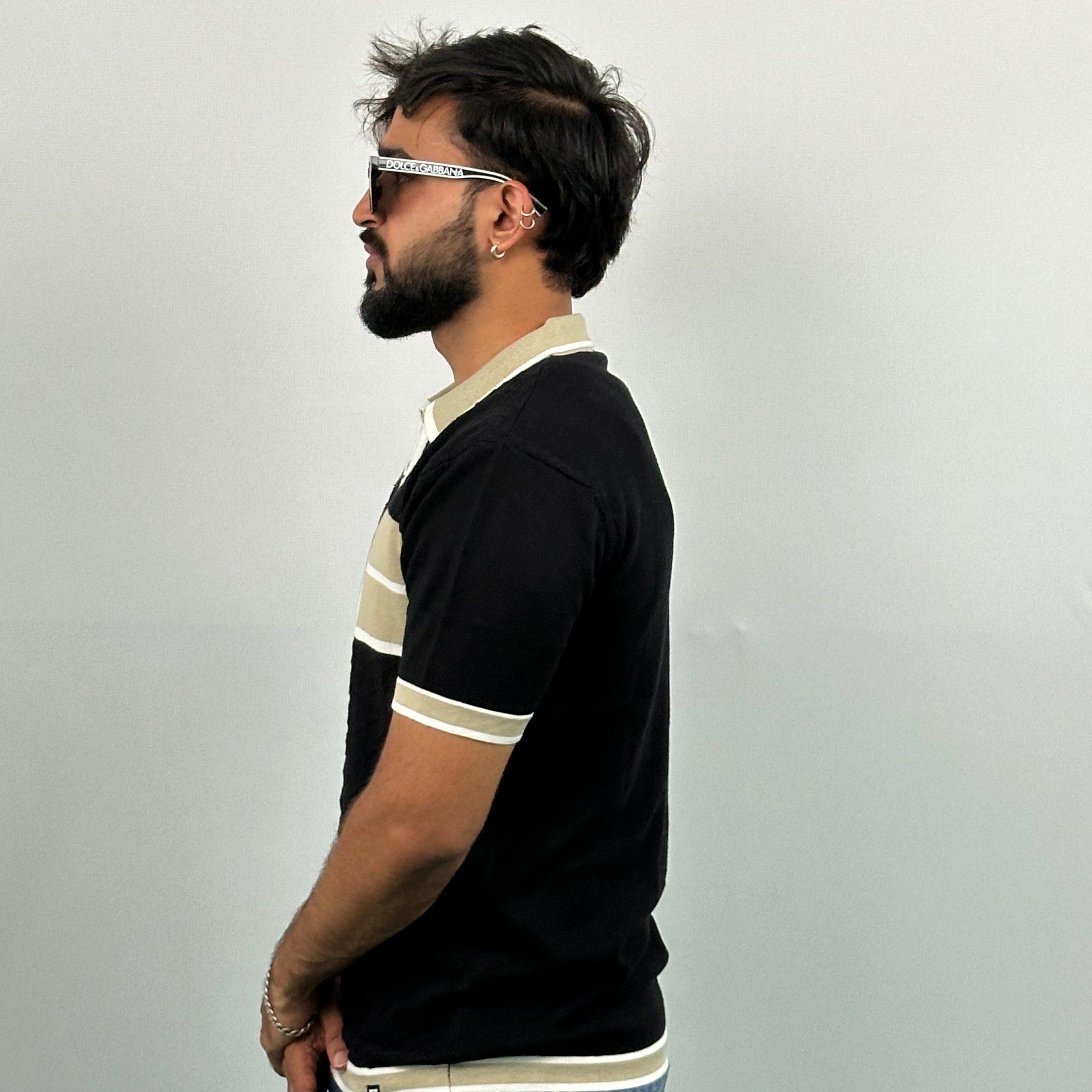 Black And Beige Knitted Polo T-Shirt
