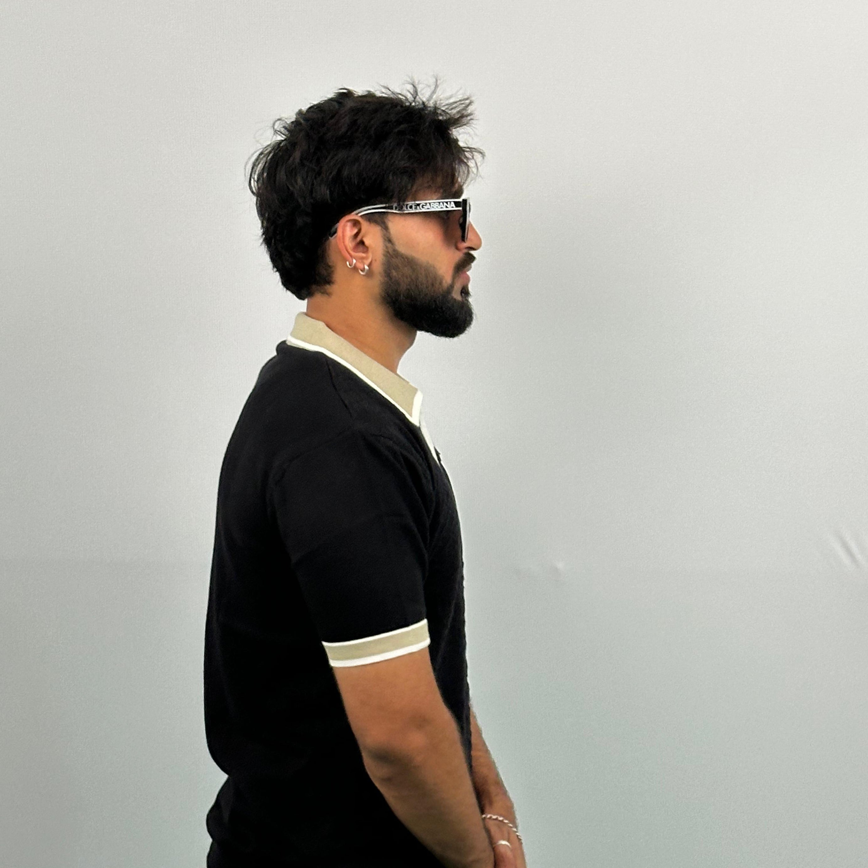 Black And Beige Knitted Polo T-Shirt