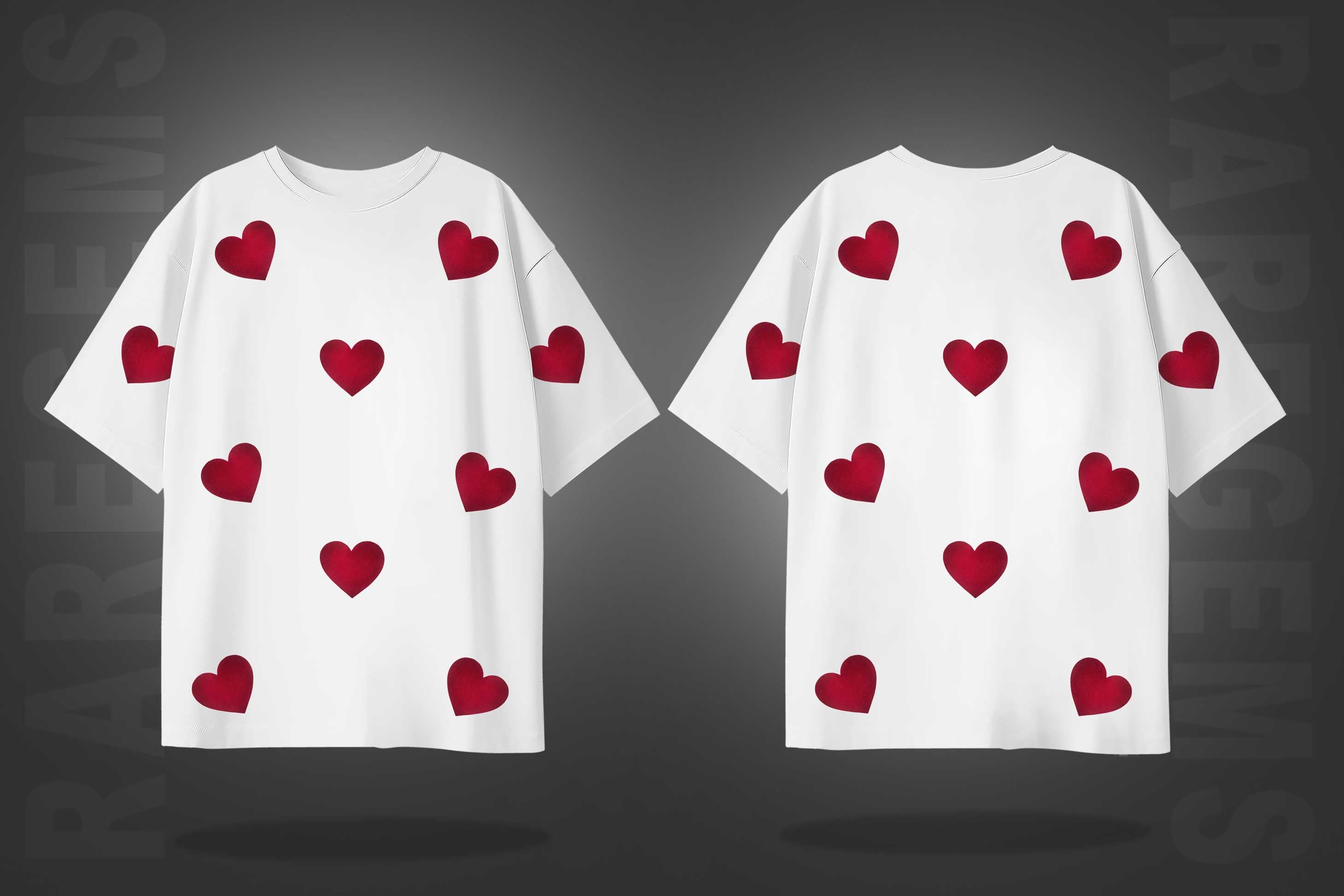 Off White Half Sleeves Red Hearts Printed Oversized T-Shirt