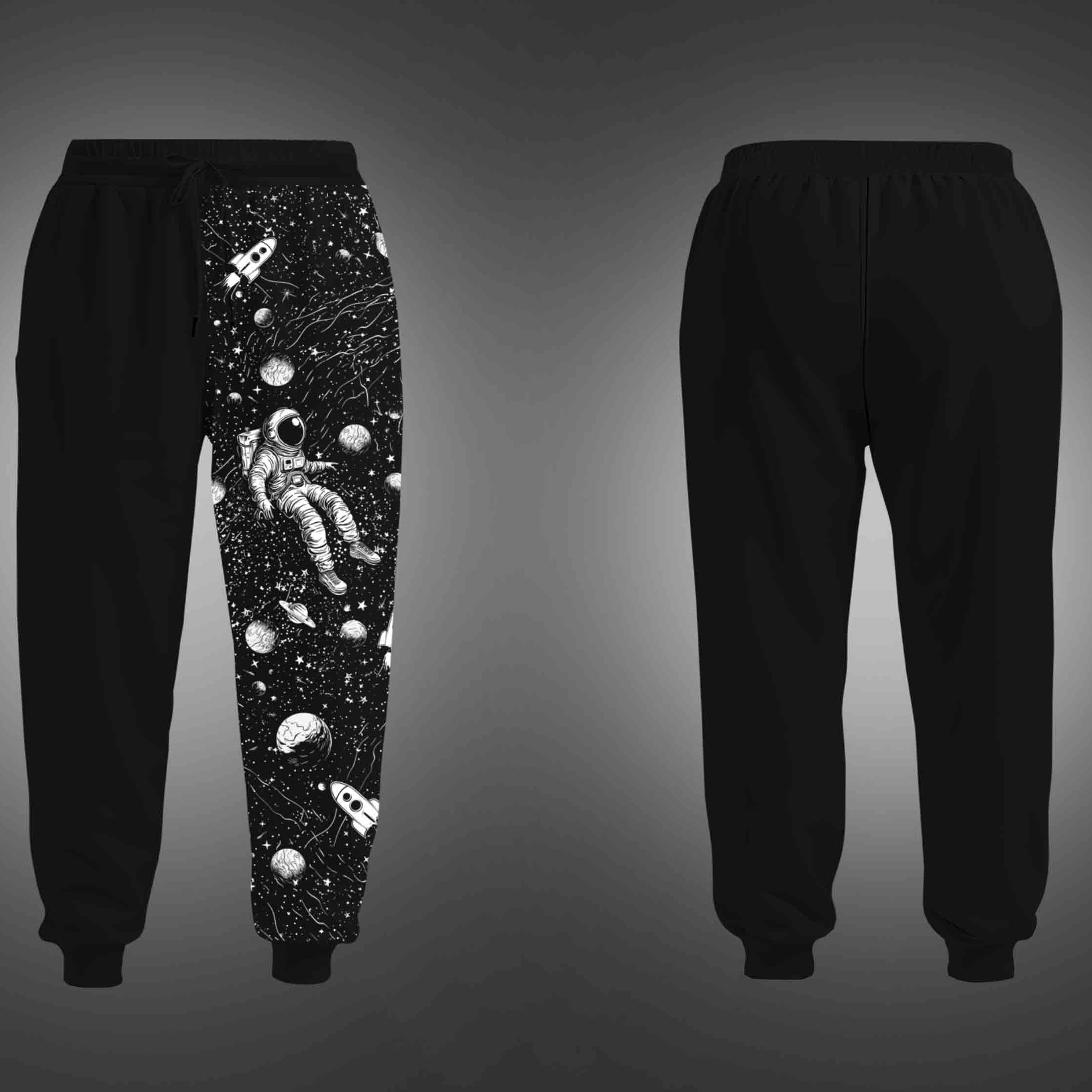 Black Astronaut's Adventure Printed Joggers