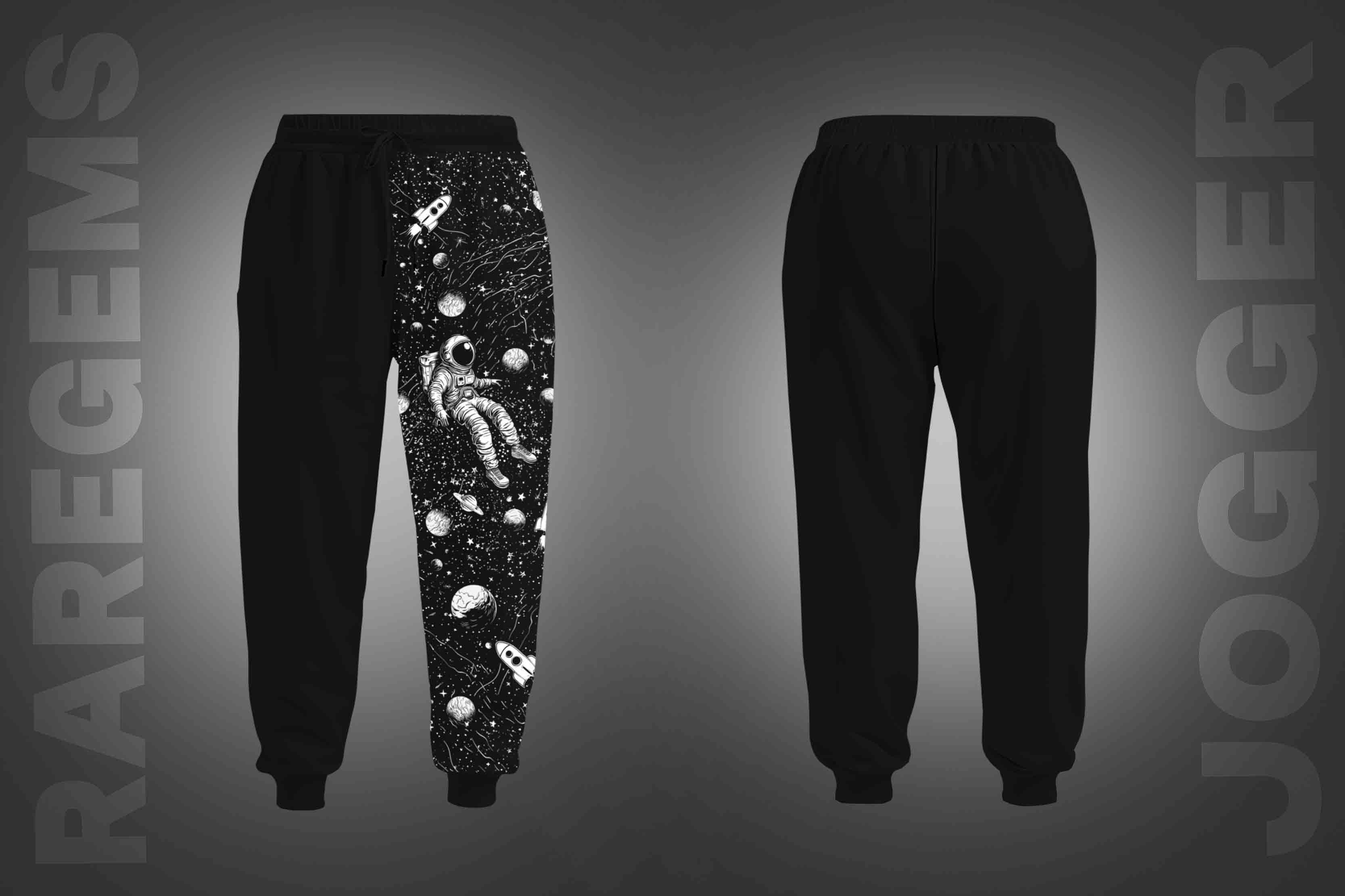 Black Astronaut's Adventure Printed Joggers