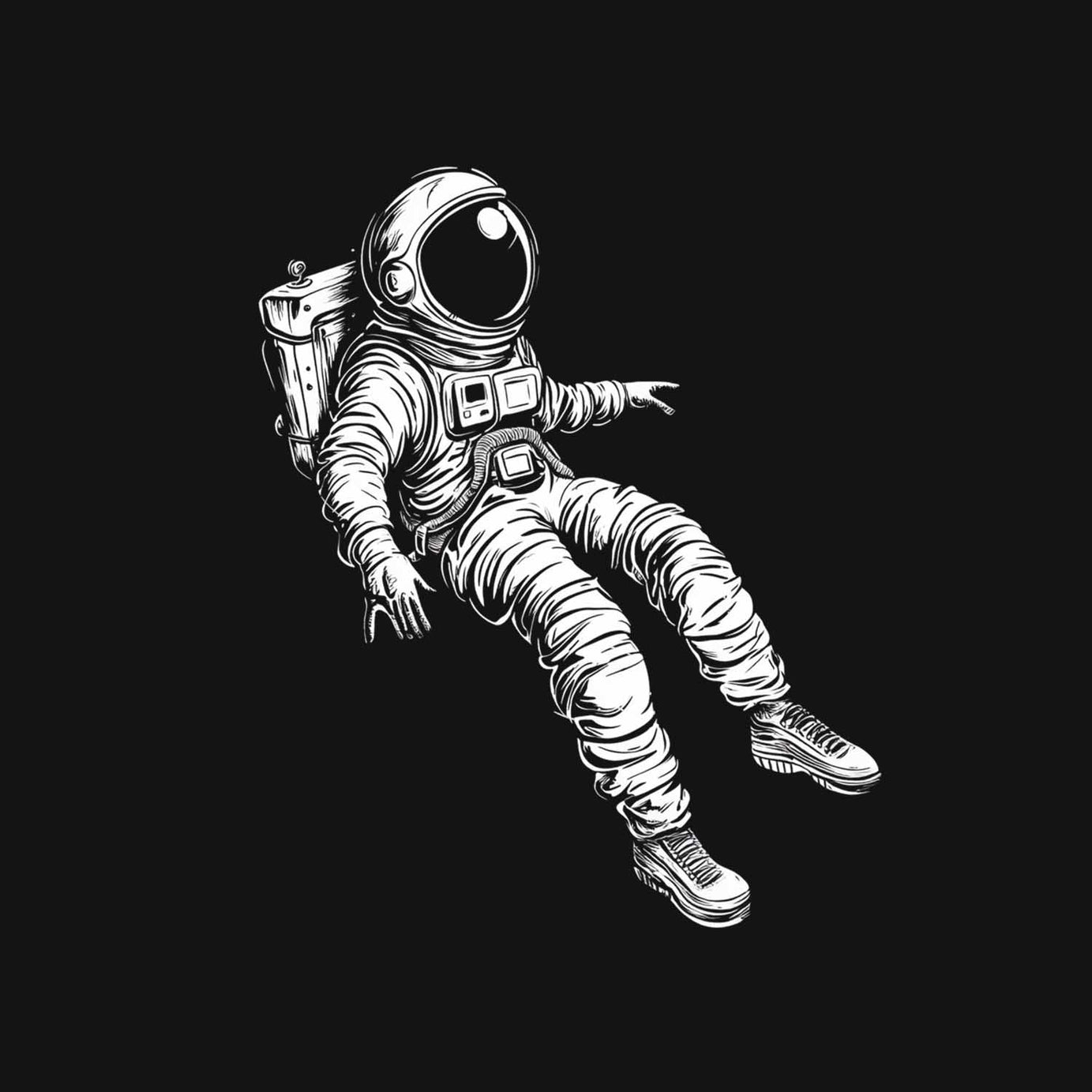 Black Half Sleeves Astronaut's Adventure Printed Oversized T-Shirt