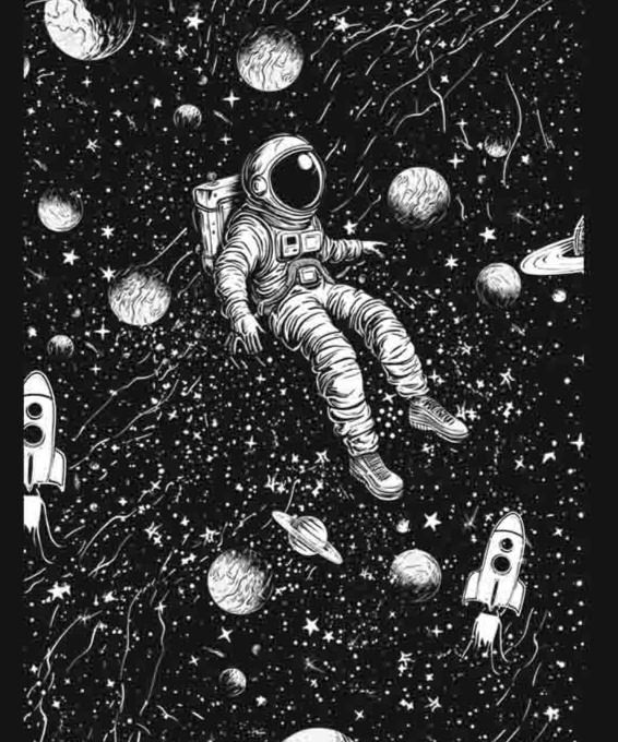 Black Astronaut's Adventure Printed Joggers