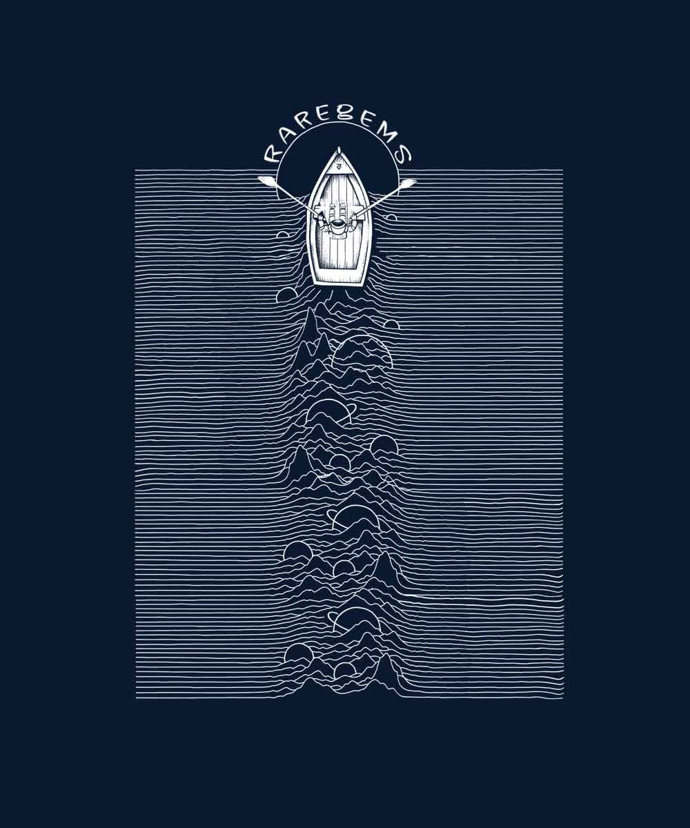 Navy Blue Half Sleeves Round Neck Boat On Silent Seas Printed Oversized T-Shirt