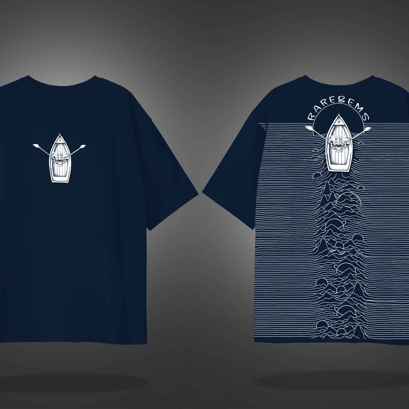 Navy Blue Half Sleeves Round Neck Boat On Silent Seas Printed Oversized T-Shirt