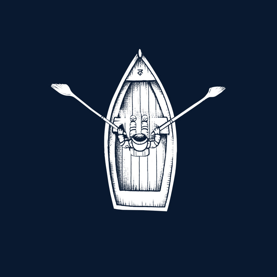 Navy Blue Half Sleeves Round Neck Boat On Silent Seas Printed Oversized T-Shirt