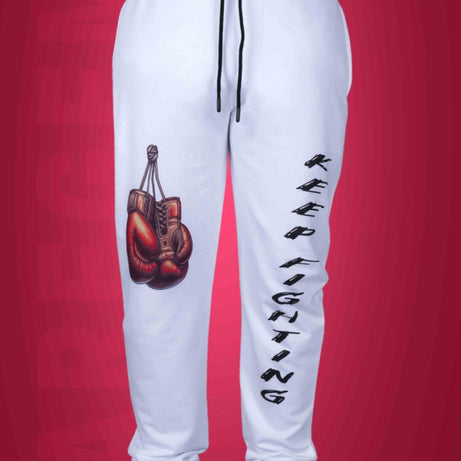 White Boxing Gloves Printed Joggers