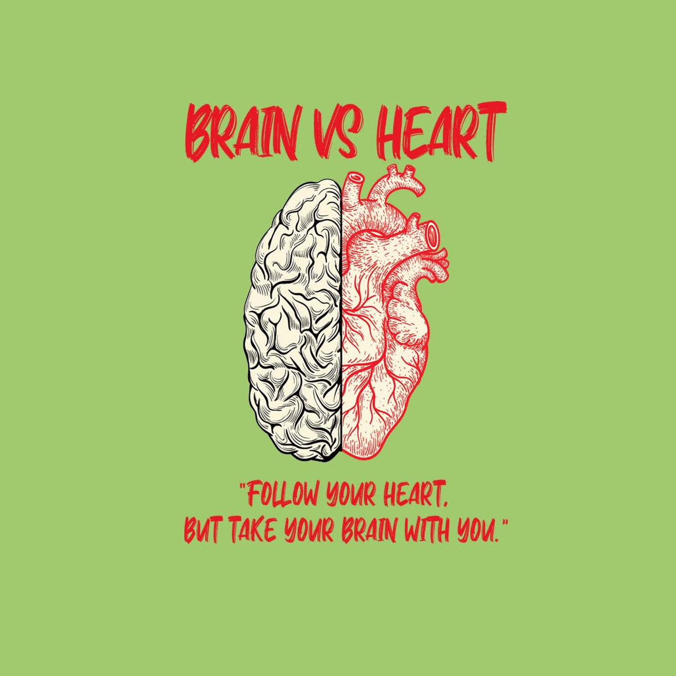Lime Green Half Sleeves Brain Vs Heart Printed Oversized T-Shirt
