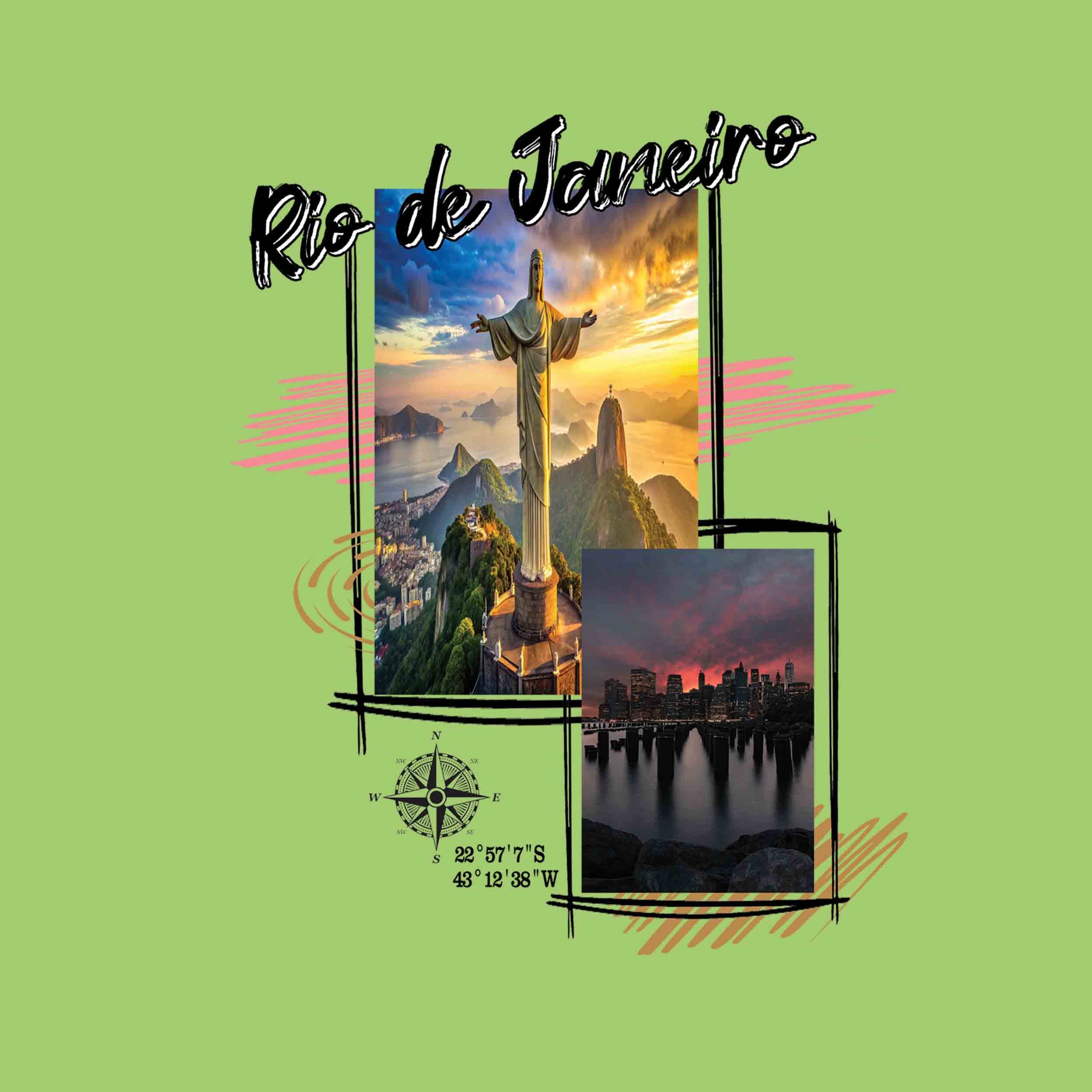 Lime Green Half Sleeves Dream Discover Explore Rio De Janeiro Printed Oversized T-Shirt