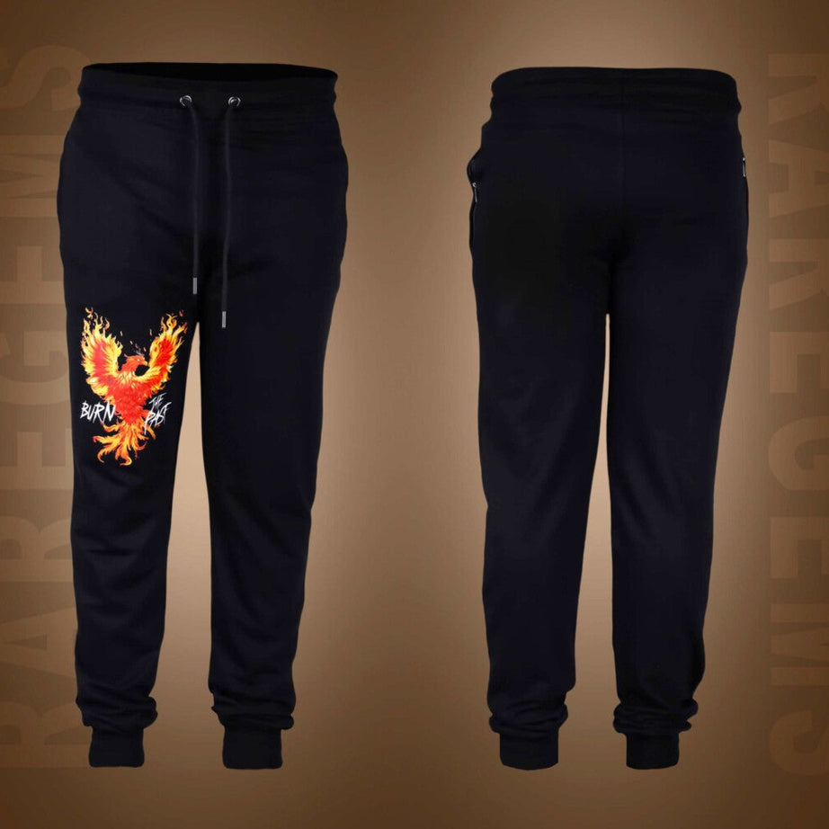 Black Burn The Past Phoenix Printed Joggers