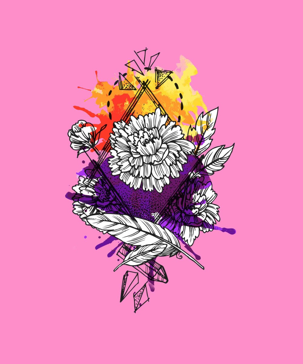 Pink Round Neck Half Sleeves Floral Print Crop Top