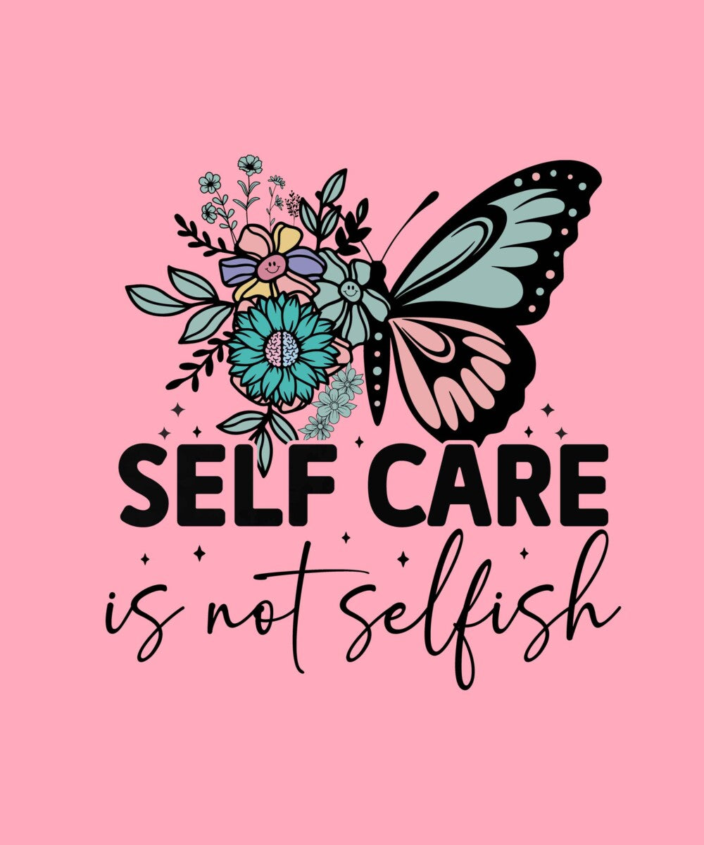 Peach Round Neck Half Sleeves Floral Butterfly With Selfcare Printed Crop Top