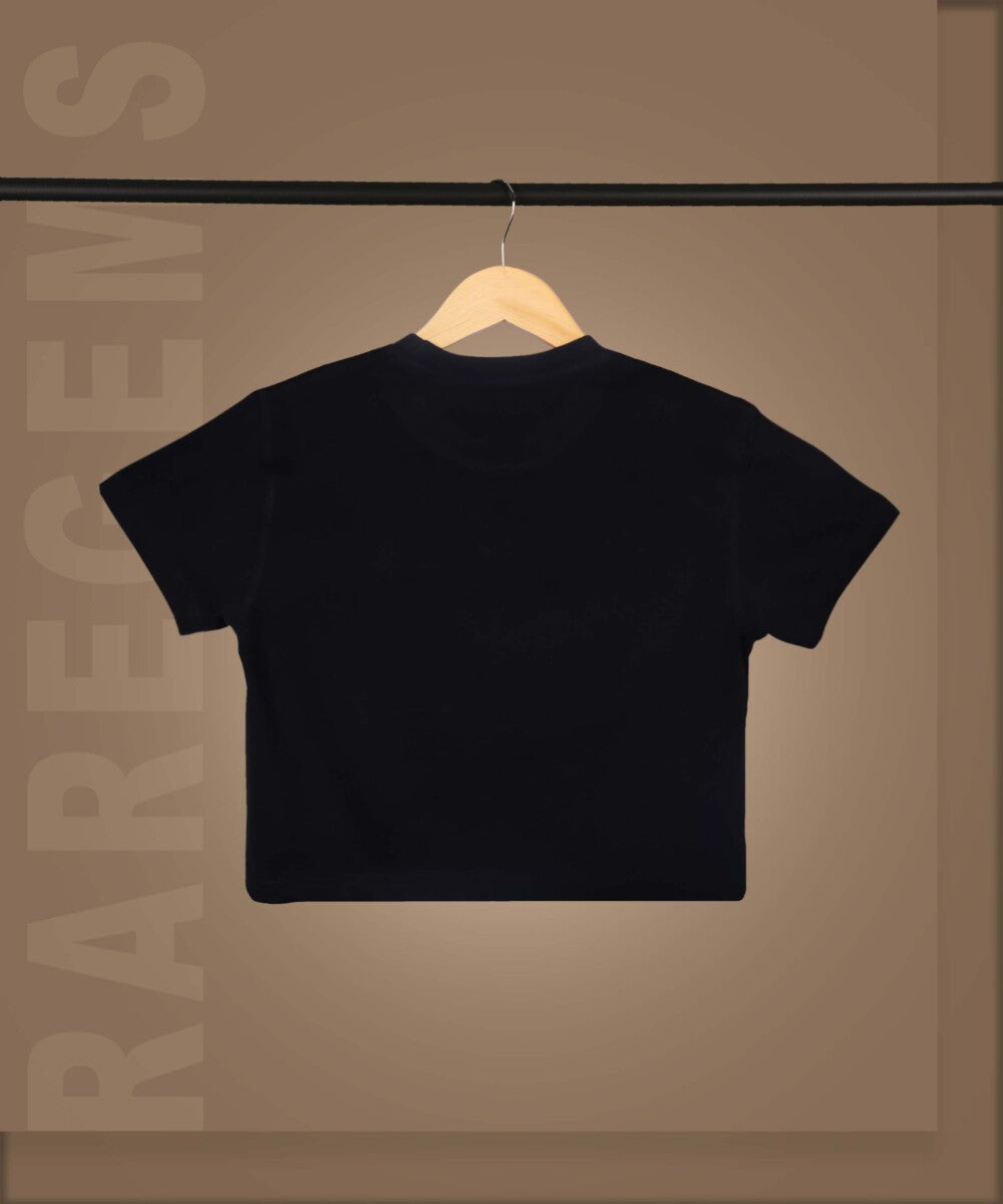 Black Round Neck Half Sleeve City Of Love Paris Printed Crop Top
