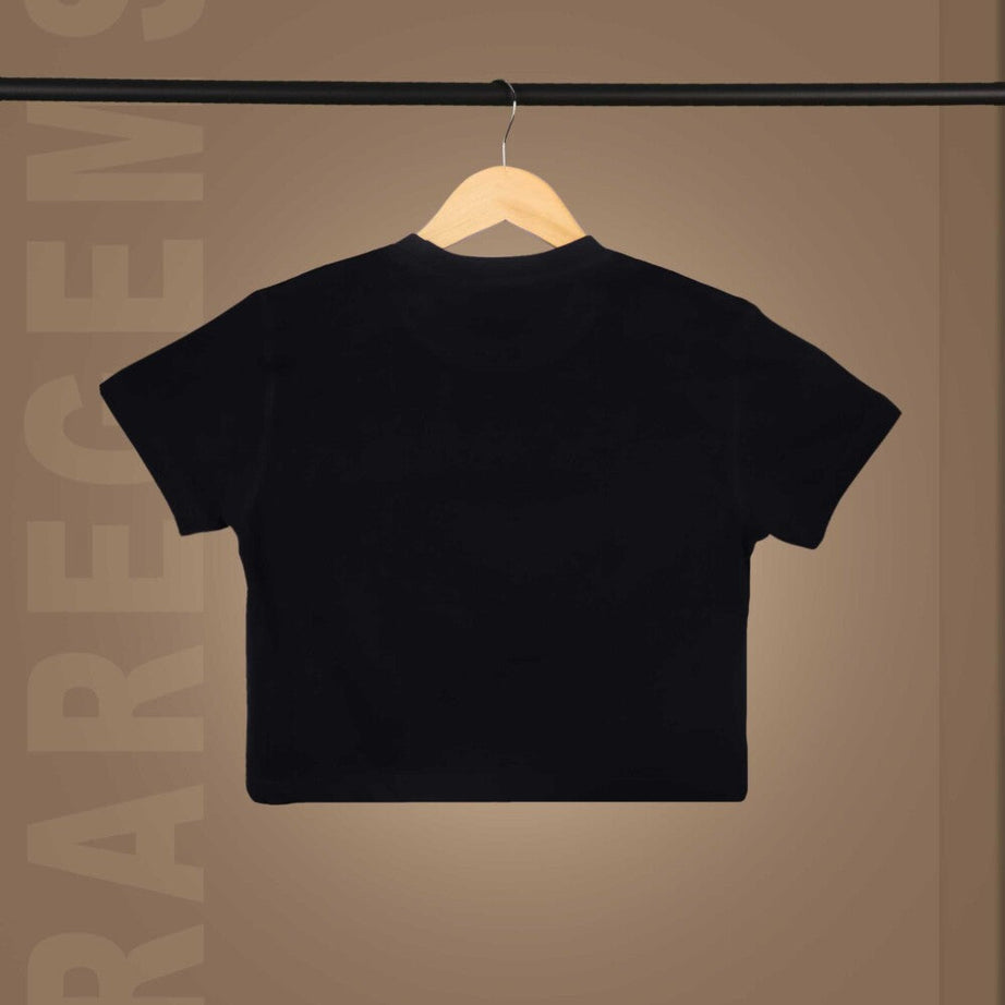 Black Round Neck Half Sleeves Oh Yeah Printed Crop Top