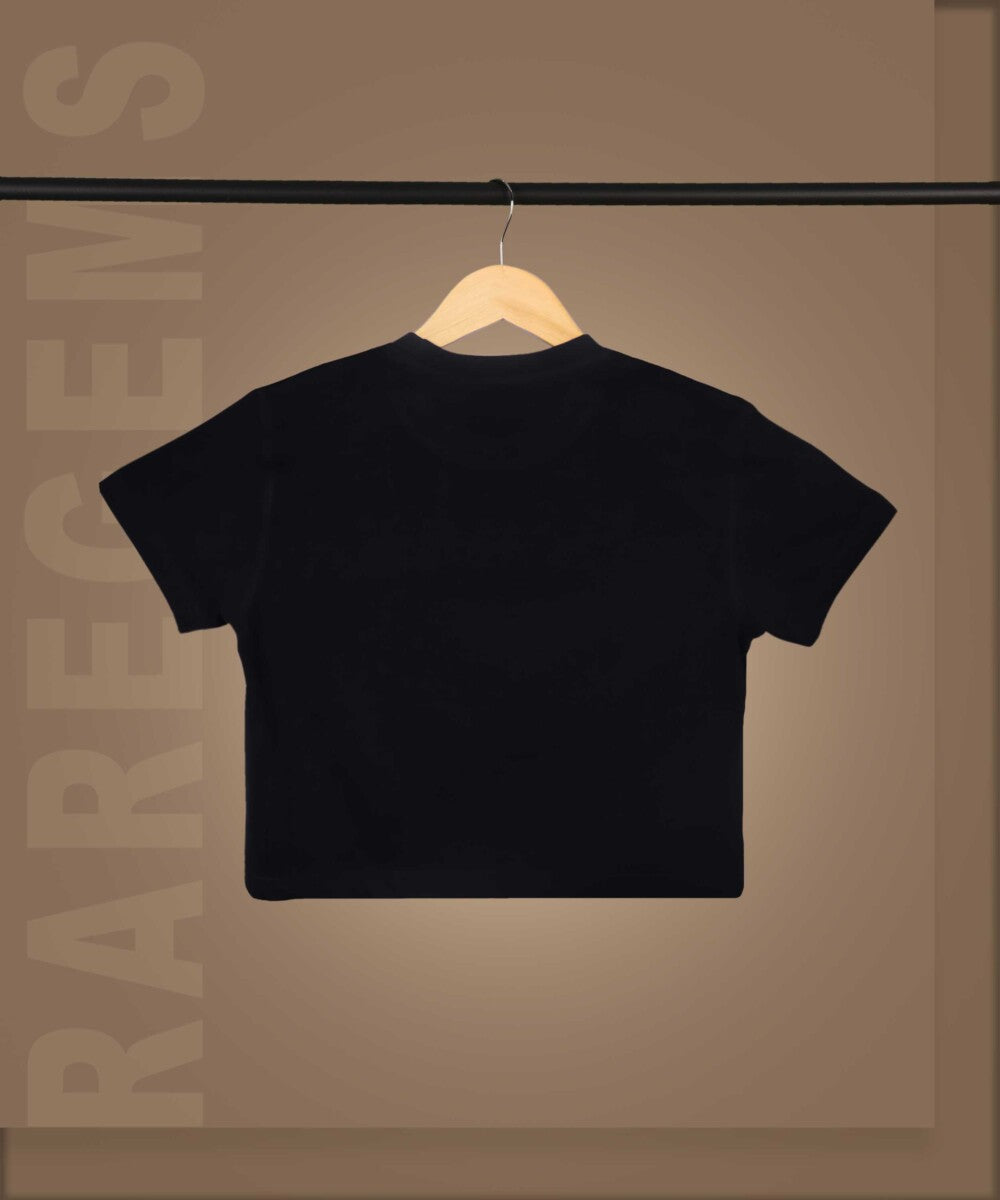 Black Round Neck Half Sleeves Oh Yeah Printed Crop Top