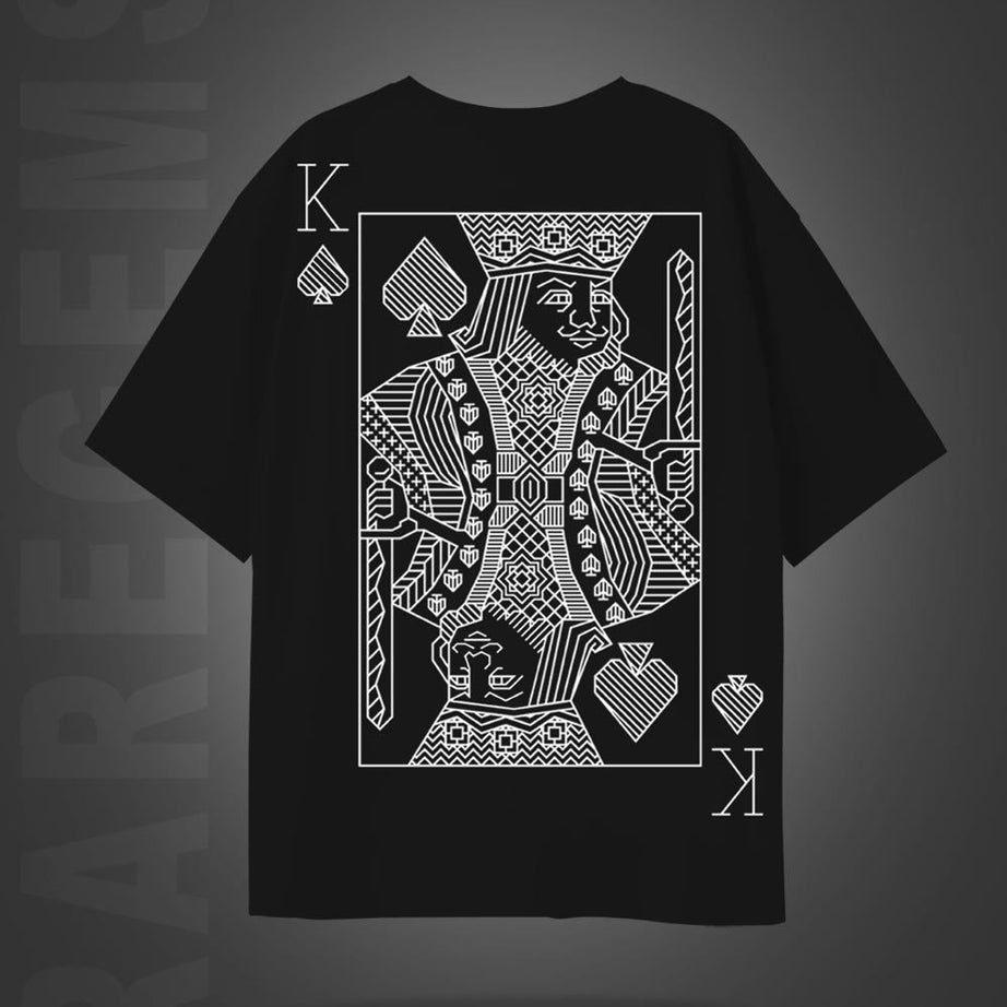 Black Half Sleeves Round Neck King Of Spades Printed Oversized T-Shirt