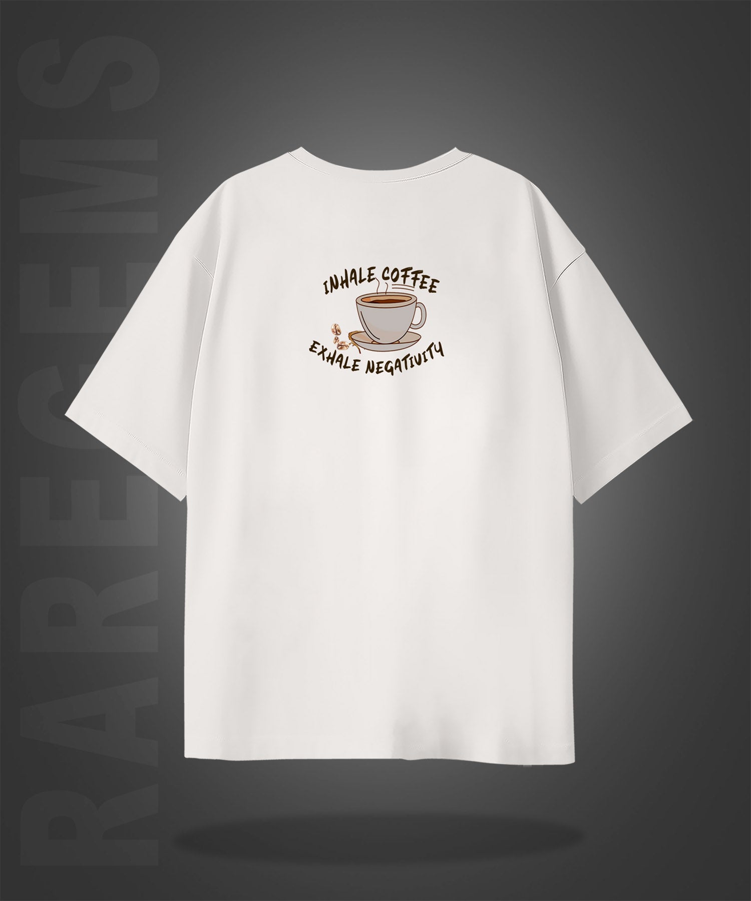 Off White Half Sleeves Inhale Coffee Exhale Negativity Printed Oversized T-Shirt