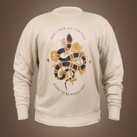 Beige Round Neck Snake With Roses Printed Sweatshirt