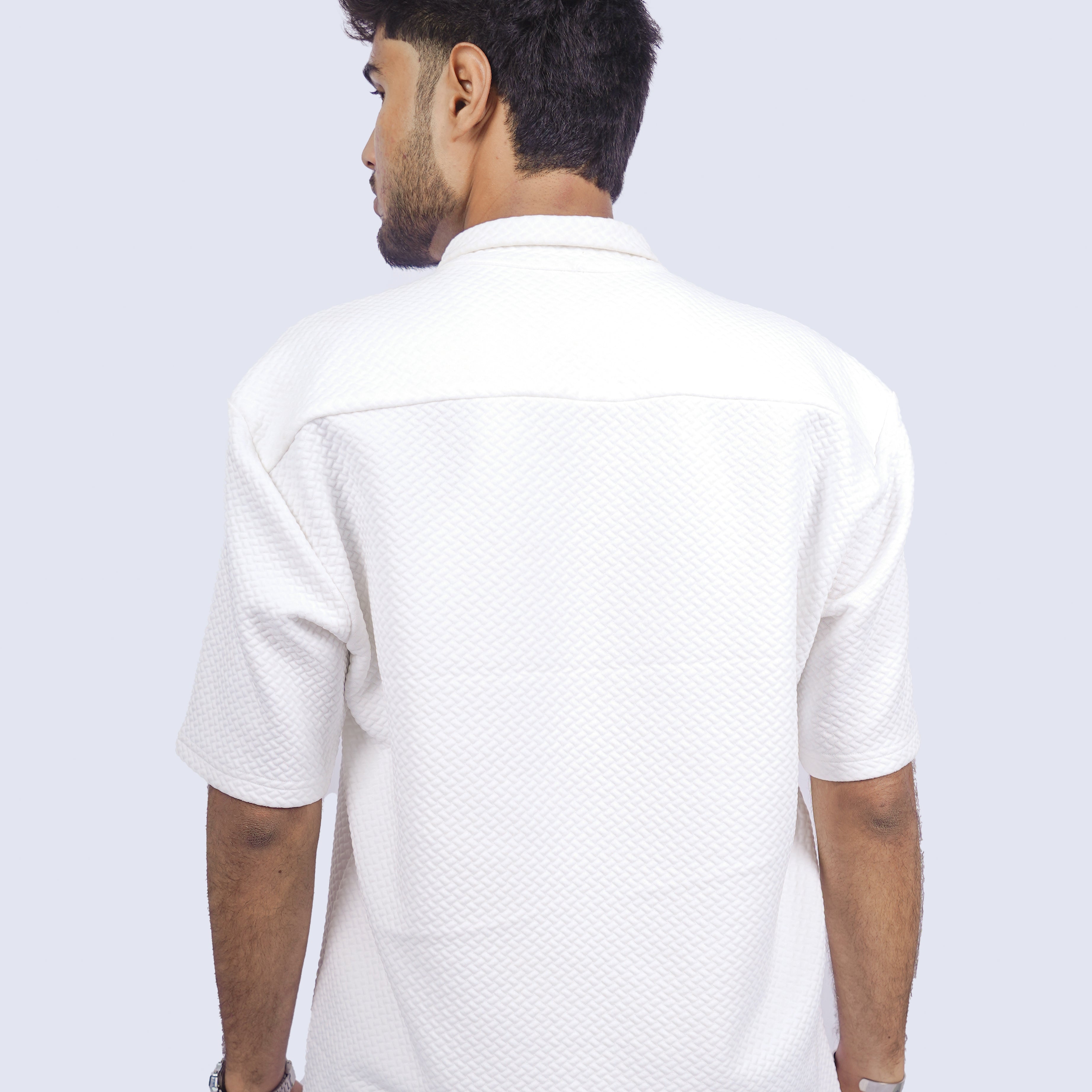 White Textured Bowling Shirt