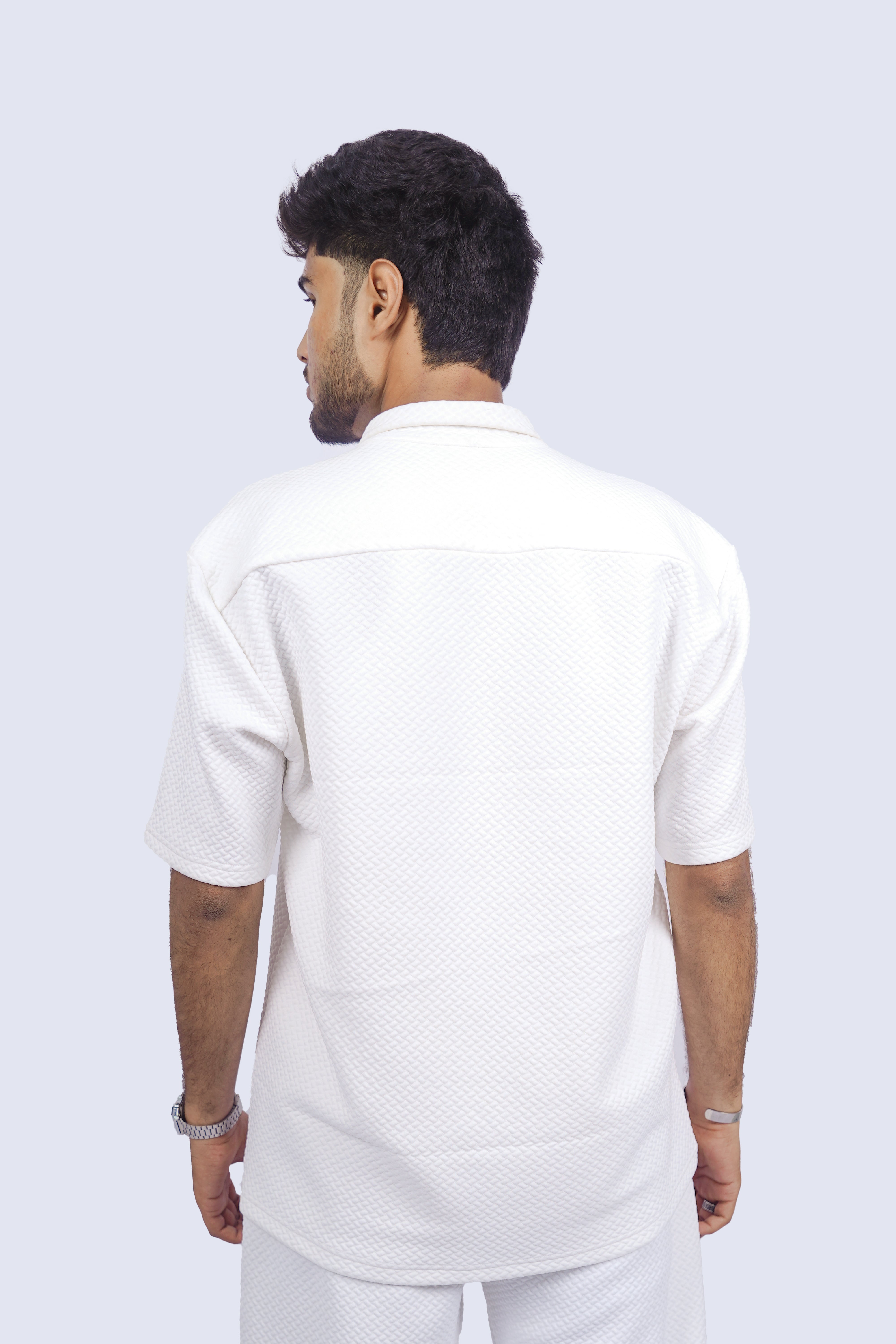 White Textured Bowling Shirt