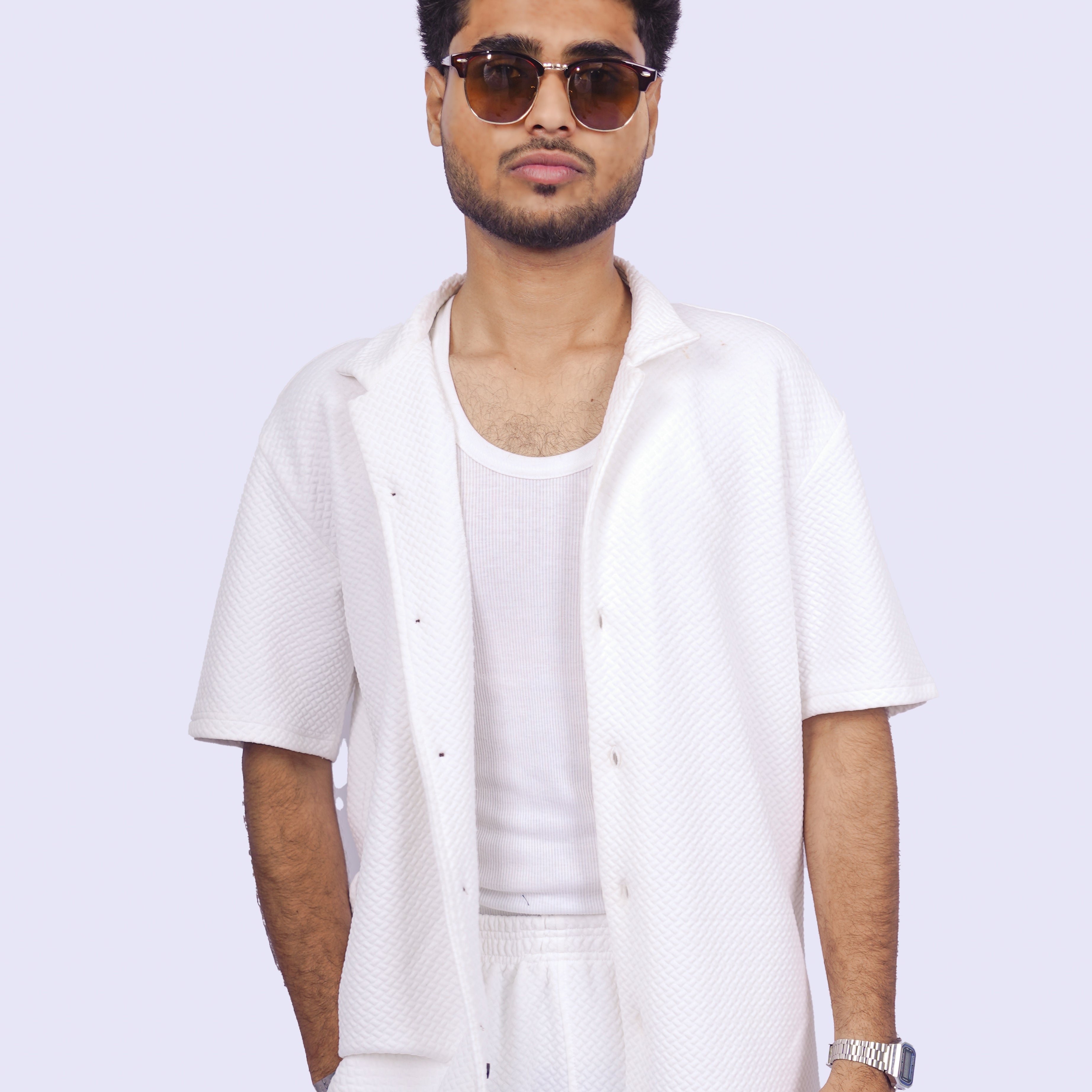 White Textured Bowling Shirt