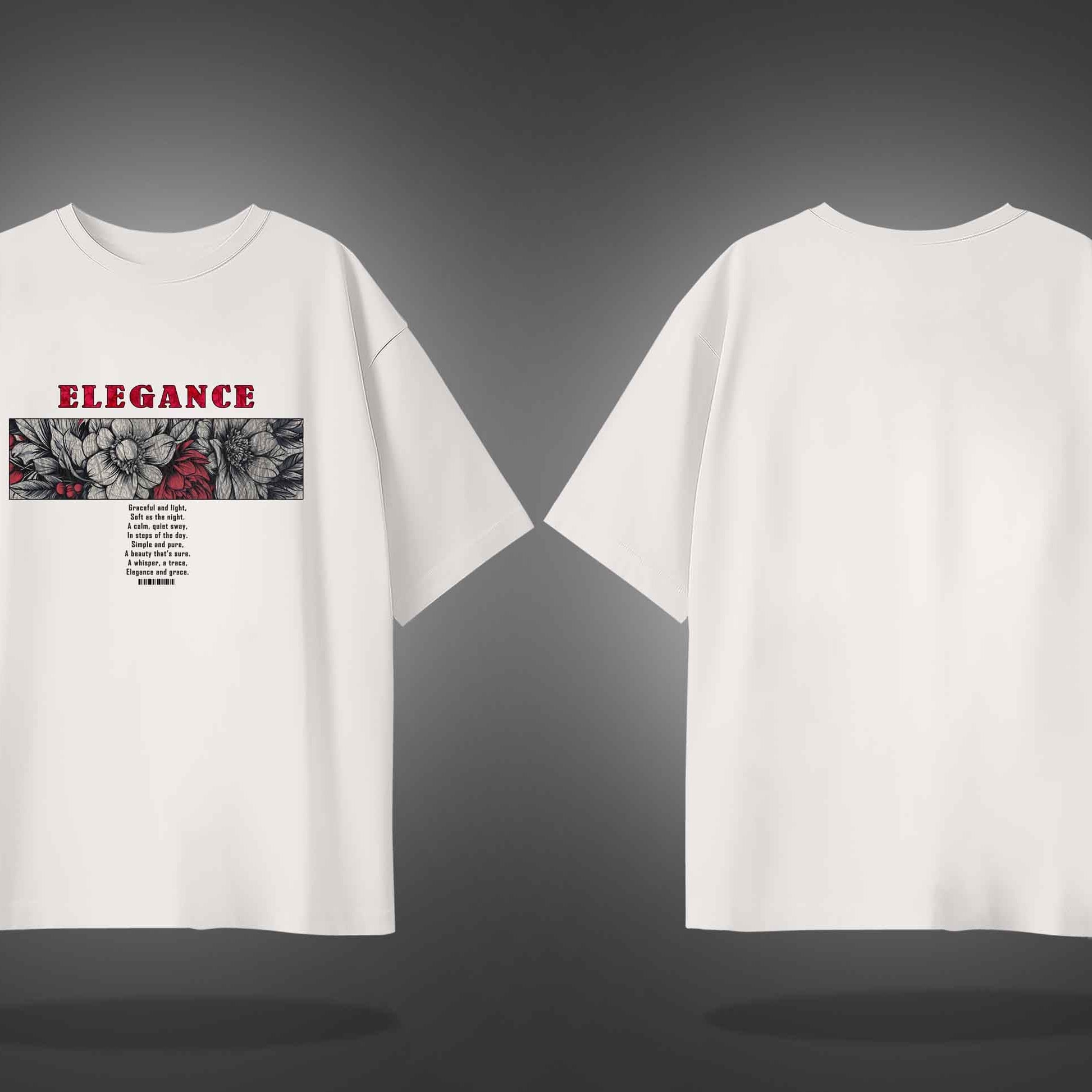 Off White Half Sleeves Floral Elegance Printed Oversized T-Shirt