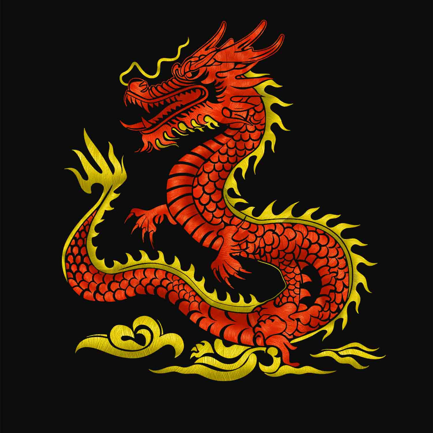 Black Half Sleeve Round Neck Red Dragon Embroidered Oversized T-Shirt
