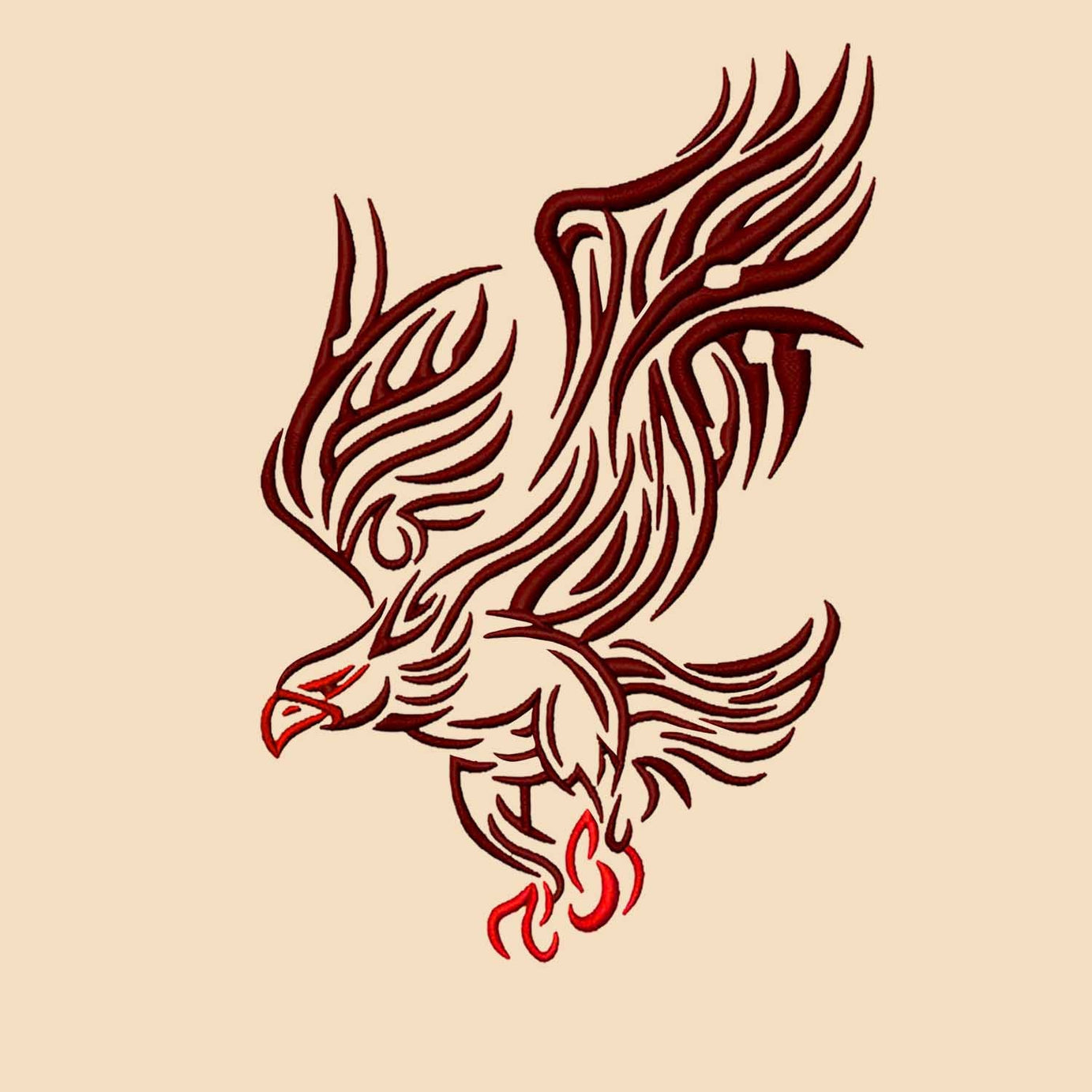 Beige Half Sleeve Round Neck Brown Eagle Embroidered Oversized T-Shirt