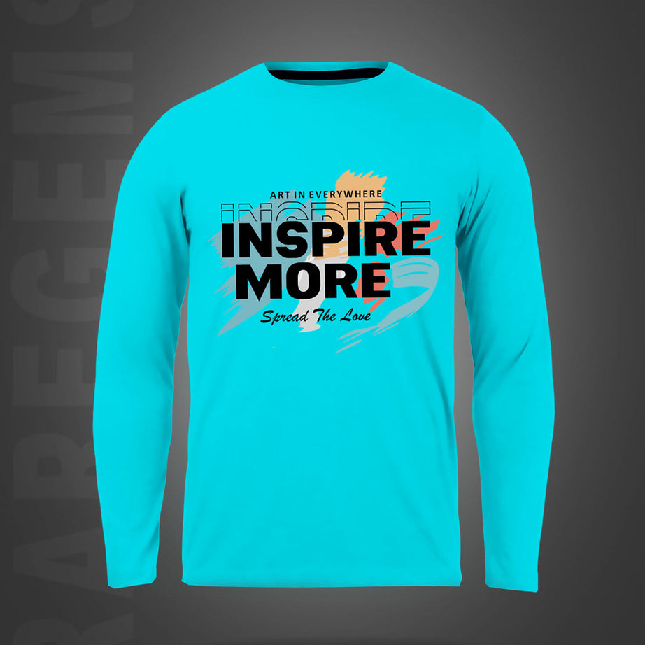 Cyan Round Neck Inspire More Printed Full Sleeves T-Shirt