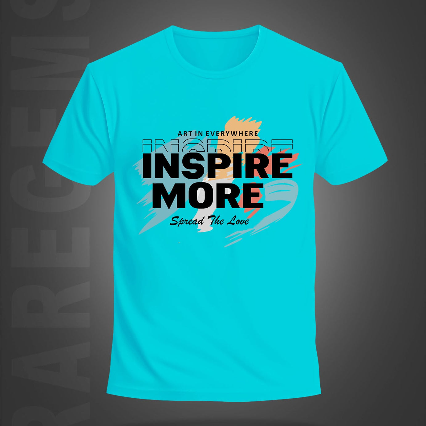 Cyan colored Round Neck Half Sleeve Inspire More Printed Regular T-Shirt