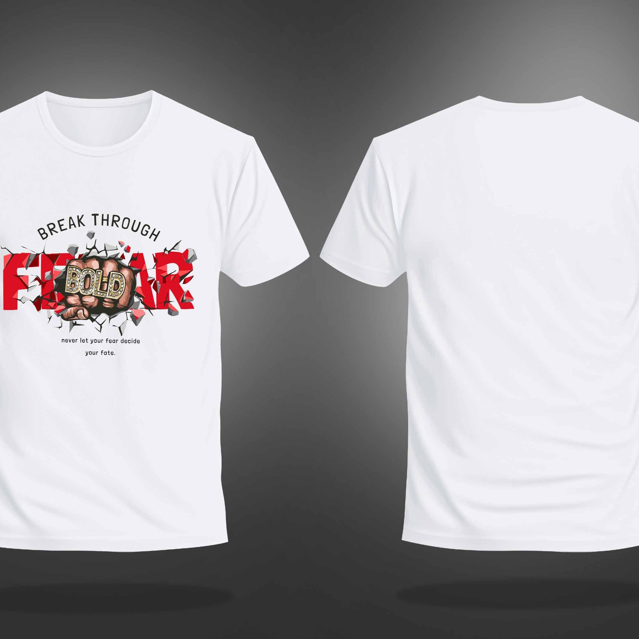 White Round Neck Half Sleeves Fear And Bold Printed Regular T-Shirt