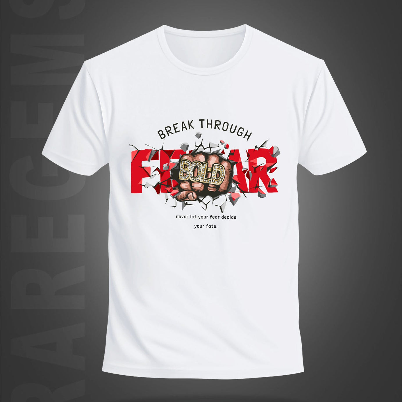 White Round Neck Half Sleeves Fear And Bold Printed Regular T-Shirt