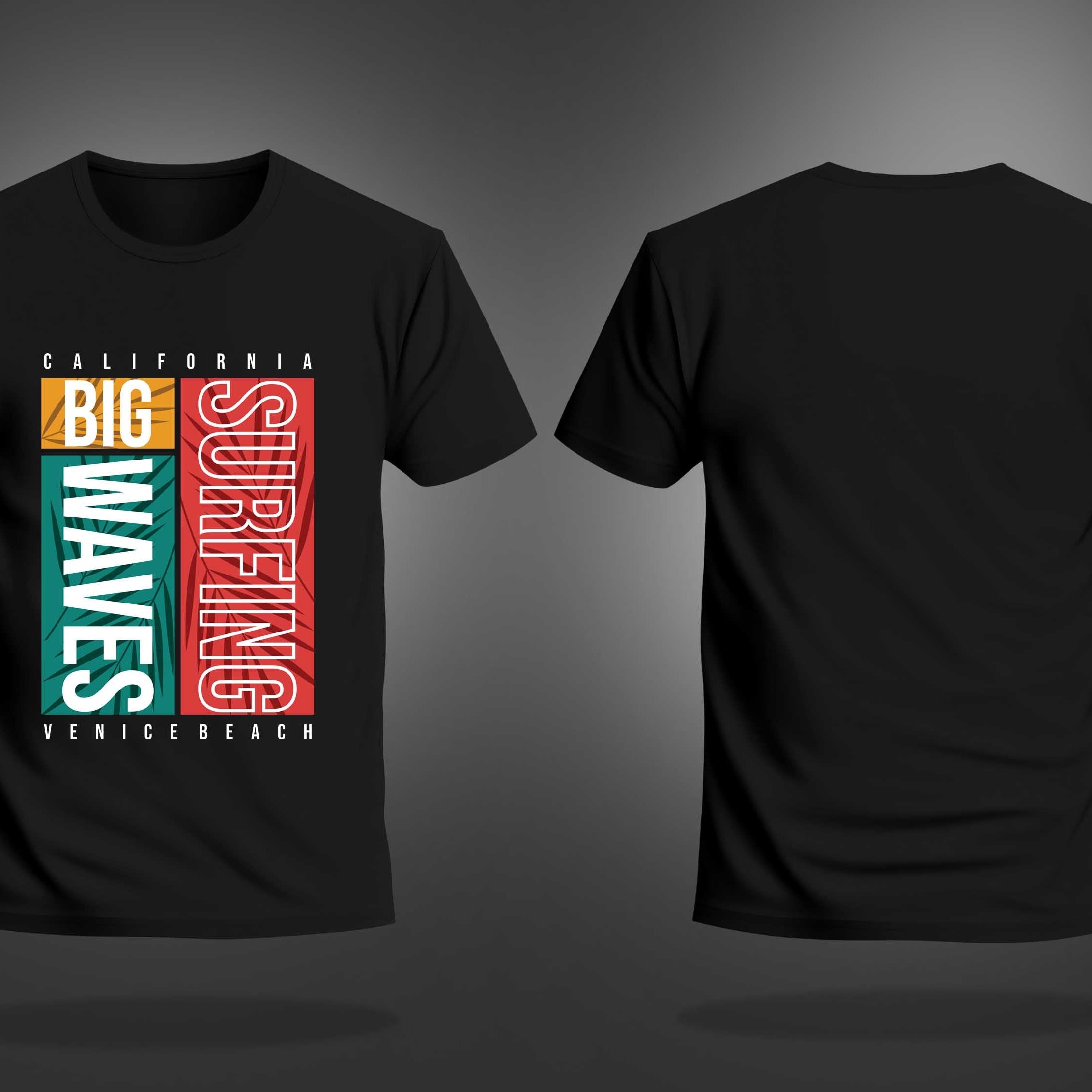 Black Round Neck Half Sleeves California Surfing Printed Regular T-Shirt