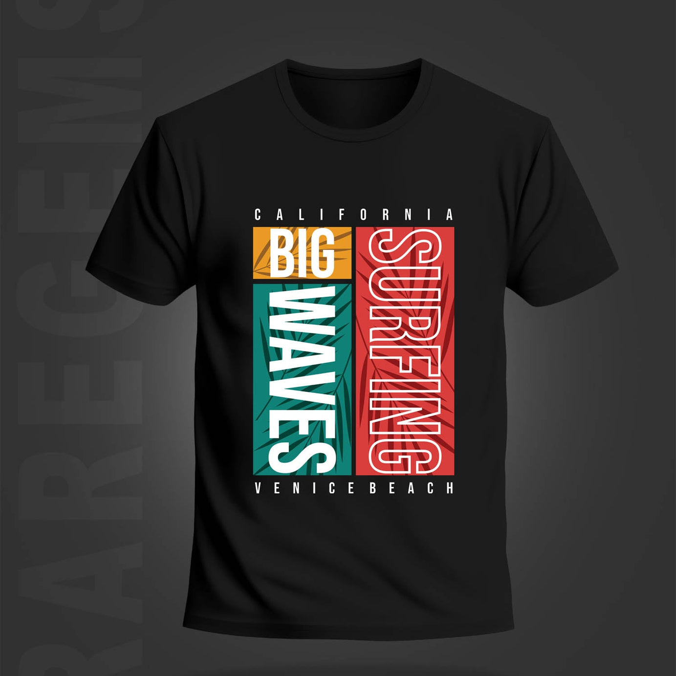 Black Round Neck Half Sleeves California Surfing Printed Regular T-Shirt
